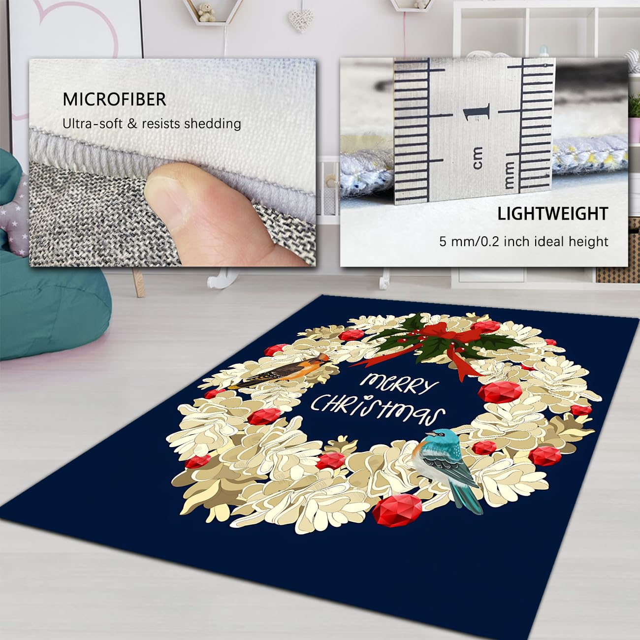 Boże Narodzenie 70 x 120 cm dywaniki świąteczny wieniec design niski dywan miękki zmywalny przenośny wystrój świąteczny do salonu sypialni wejście