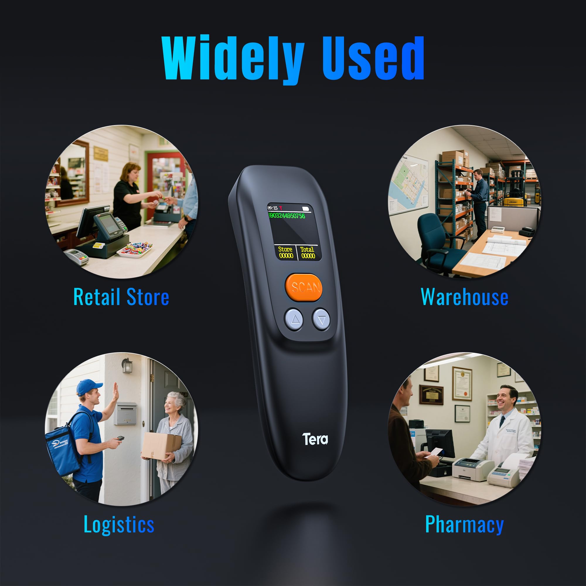 Tera Tragbar Barcode Scanner Mini: 1D 2D QR 1200mAh Akku mit Taste 1.4" Display & Ladestation Handheld Code Reader, mit Bluetooth 2.4G Kabellos & USB für POS Kassensystem Lager Einzelhandel Büro 1600