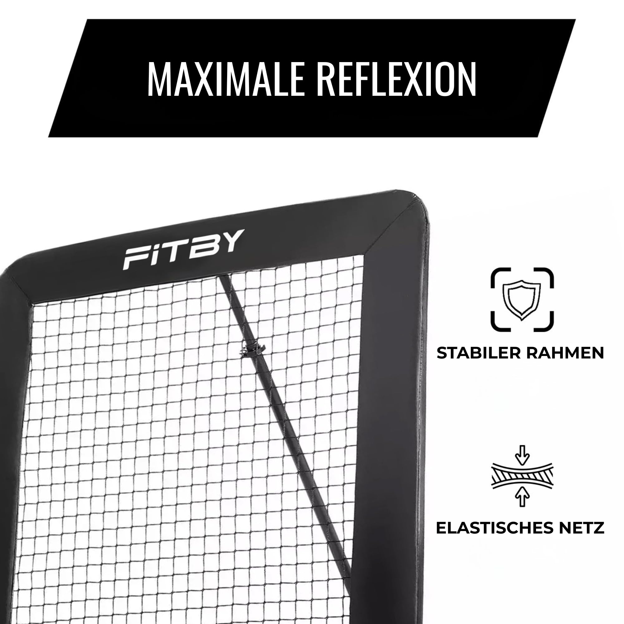 Fußball Rebounder 100x100 cm, klappbares Trainingsnetz mit 5-Fach verstellbarem Winkel, Kickback Netz für Pass-, Schuss- & Ballkontrolltraining, mit Bodenankern für Garten & Training, Schwarz