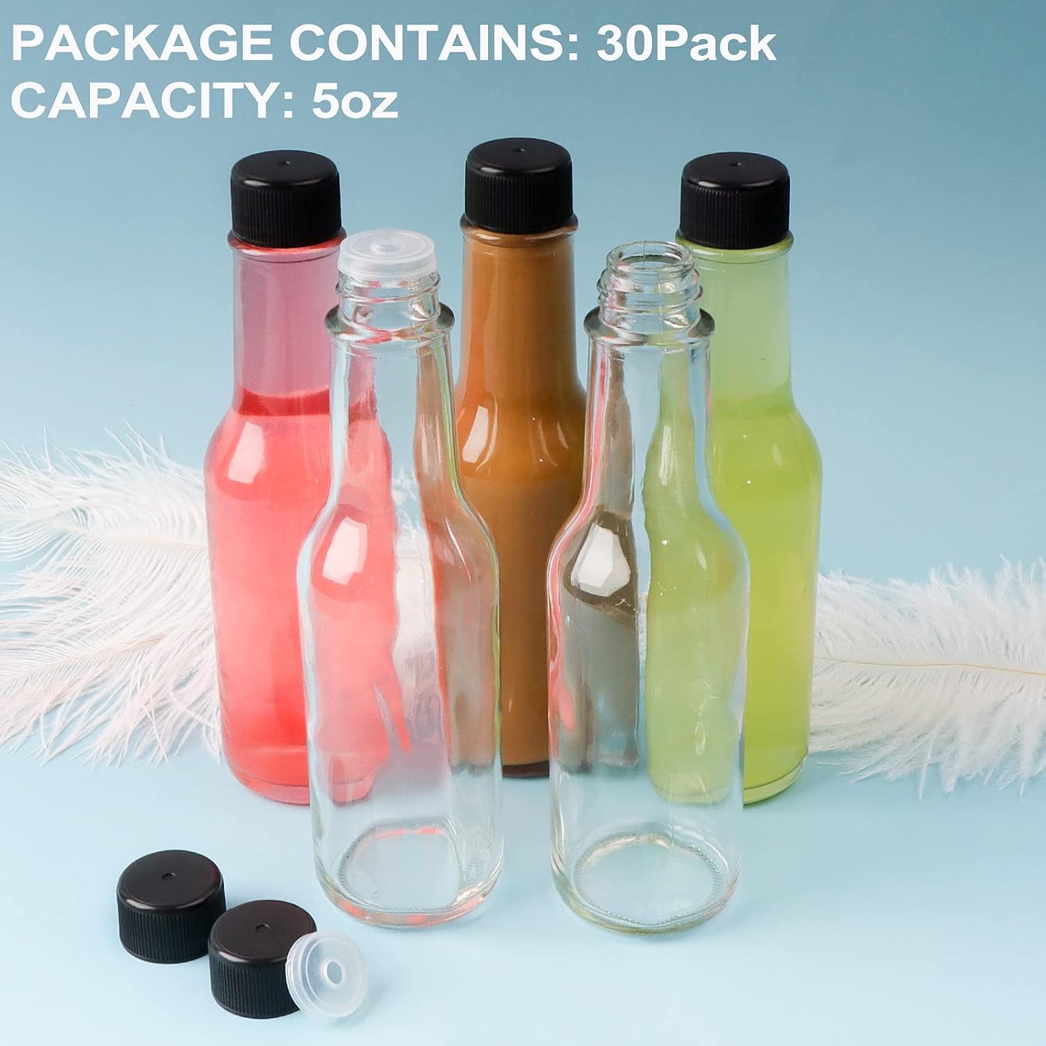 HINGWAH 30 Pack Hot Sauce Bottles, 5oz Clear Woozy Bottles image 2