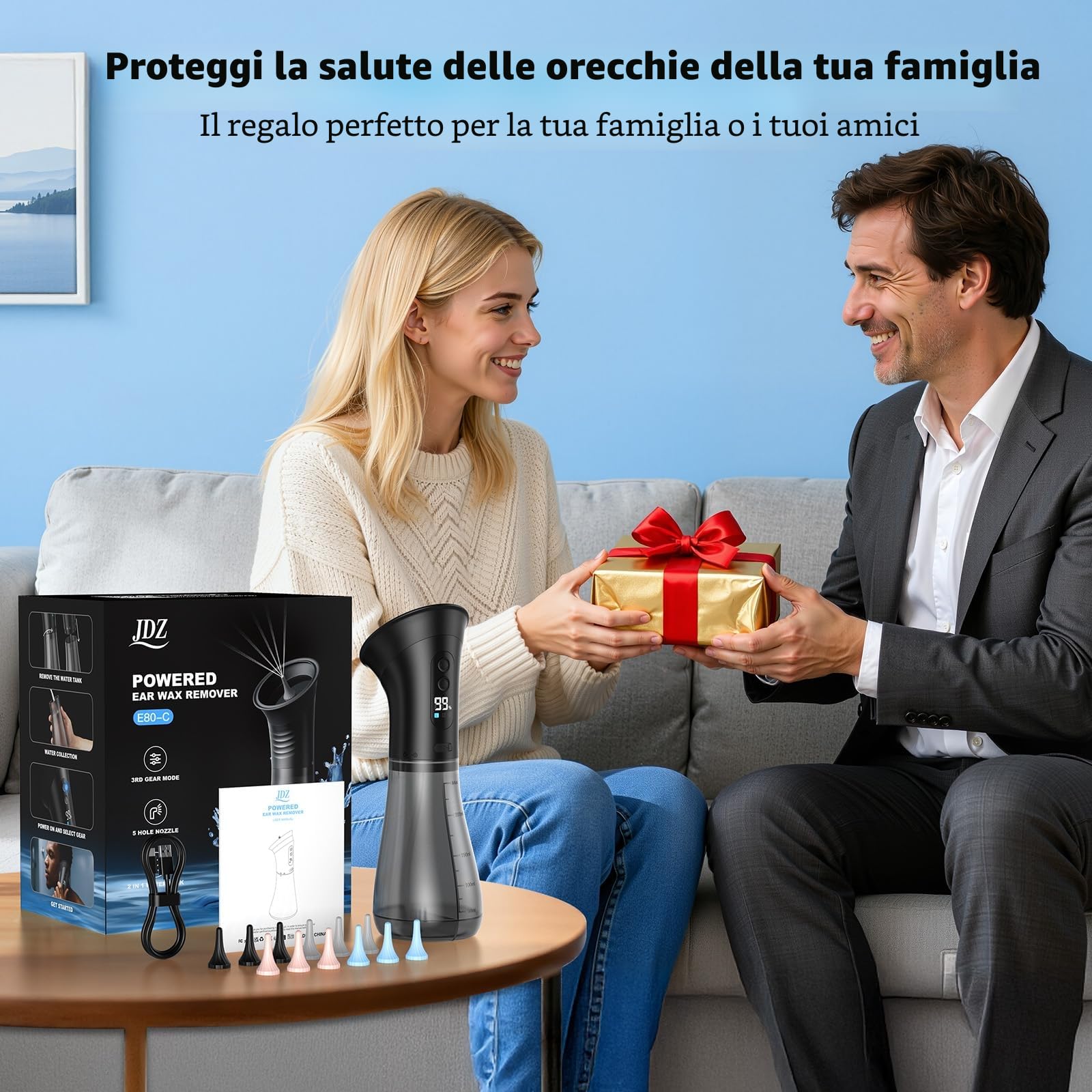 Pulizia Orecchie 2000mAh, JDZ Pulisci Orecchie con Doppio Serbatoio, Pulitore Orecchie con 12 Testine di Ricambio, Impermeabile Pulire Orecchie, Aspiratore Cerume Orecchie con 3 Modalità