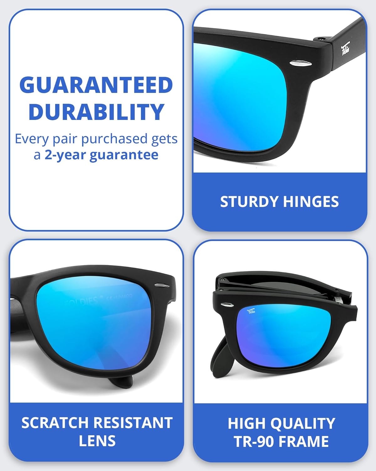 Foldies Classic Folding Sunglasses Polarized, UV400, UVA, UVB Protection for Men Women, Folding Sunglasses Leather Case - Image 3