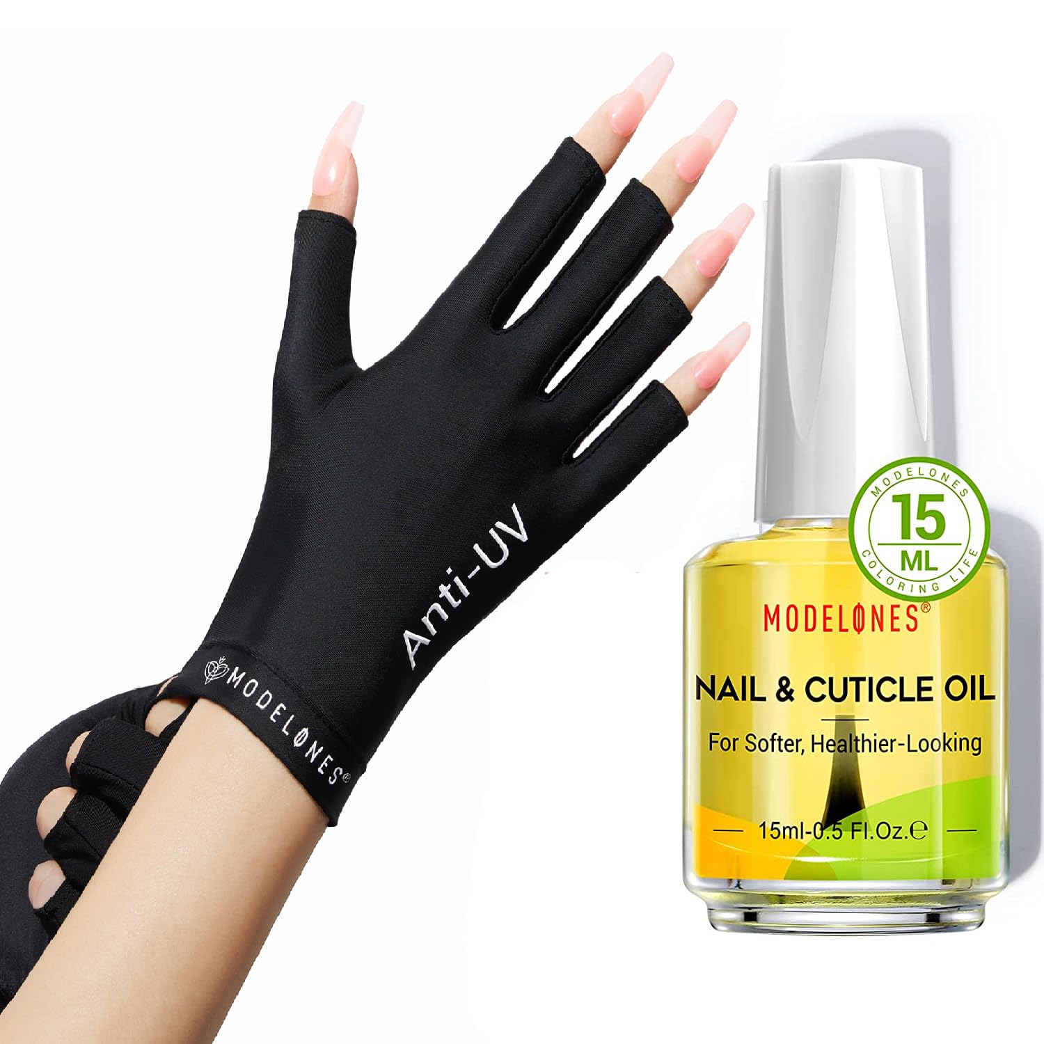 modelonesUV Gloves and Cuticle Oil, 15ml Nail & Cuticle Care Strengthener Oil Vitamin E + B Fragrance-Free Cuticle Revitalizing Oil for Nail Growth and Gel Nail Polish