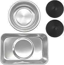 Magnetic Parts Tray, 2-Piece Set with Round and Rectangle Magnetic Trays, Stainless Steel Construction for Tool Organization, 9.3 x 6.4 cm Rectangle and 7.6 x 7.6 cm Round