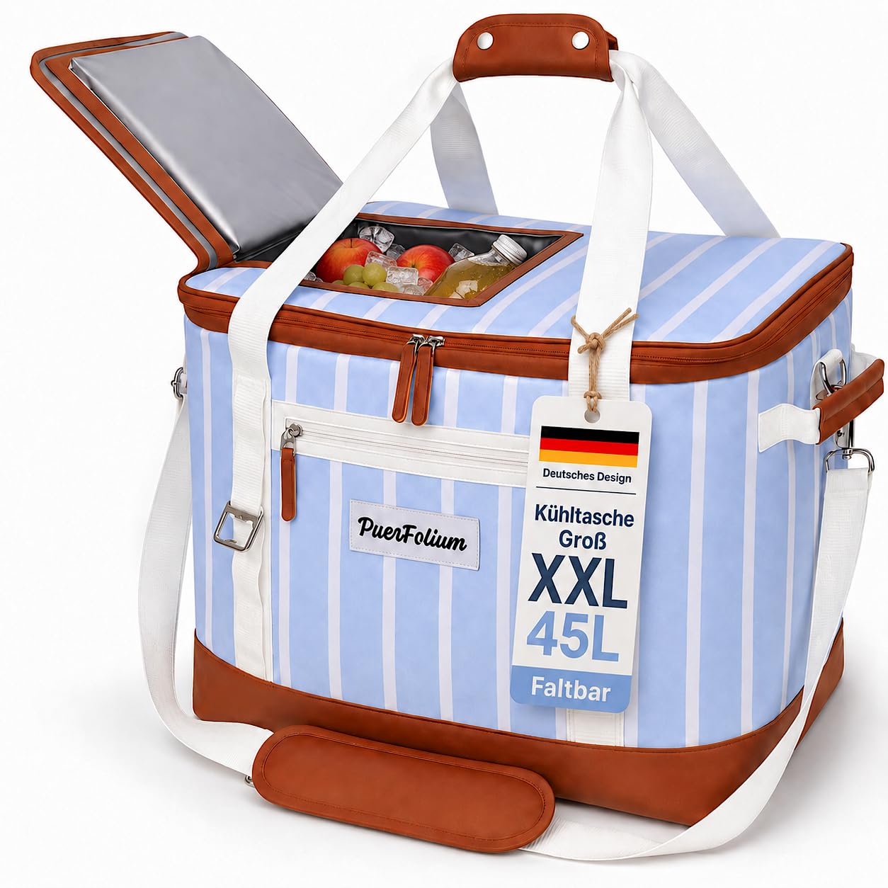 PuerFolium Kühltasche groß 45L Kühlbox XXL faltbar Picknick Strand Blau