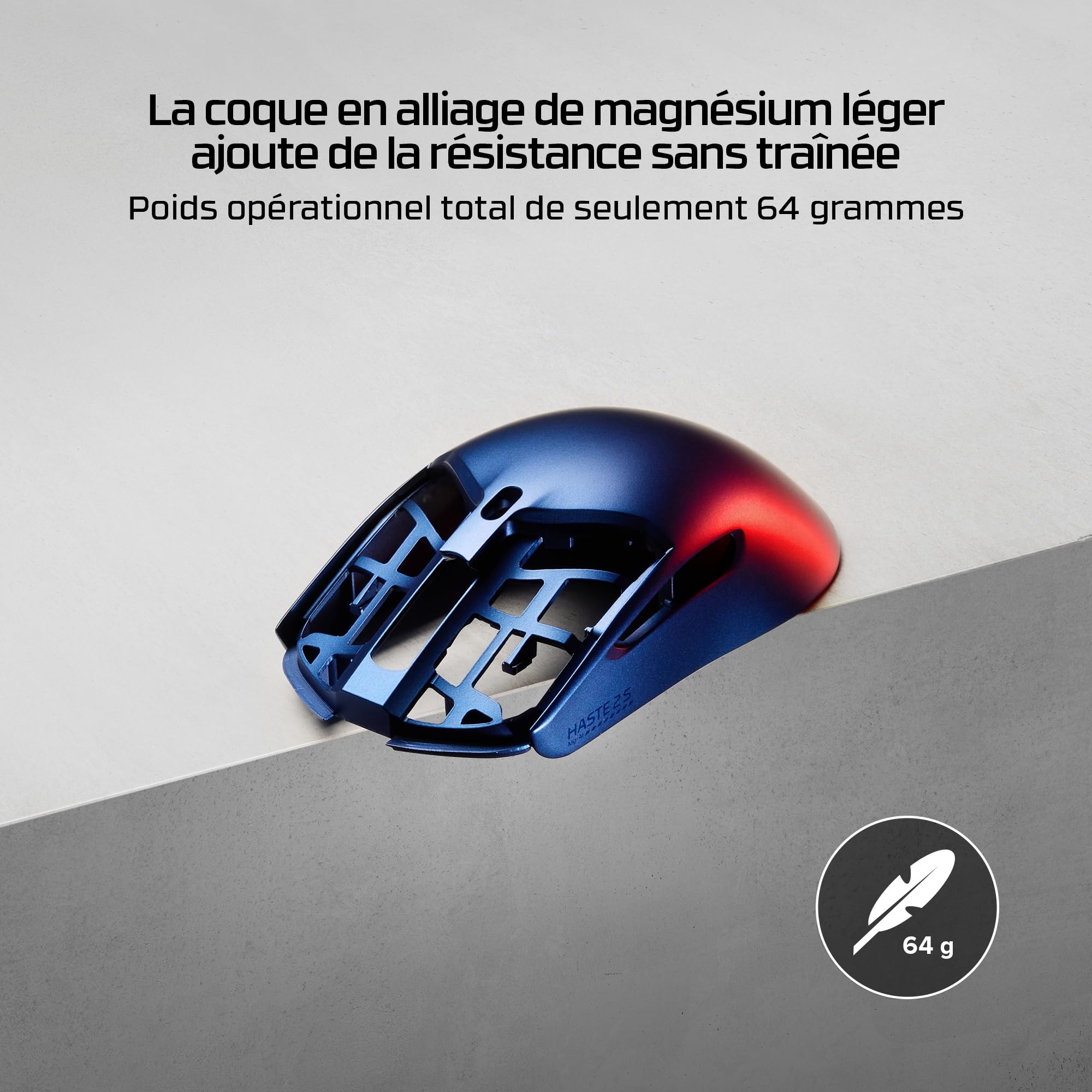 HyperX Pulsefire Haste 2 S Wireless, Souris Gaming sans Fil Ultra Légère 64 g, Coque en Alliage de Magnésium, Capteur HyperX 26K Jusqu’à 26 000 DPI, Autonomie Jusqu’à 120h, Patins en Verre, Bleu