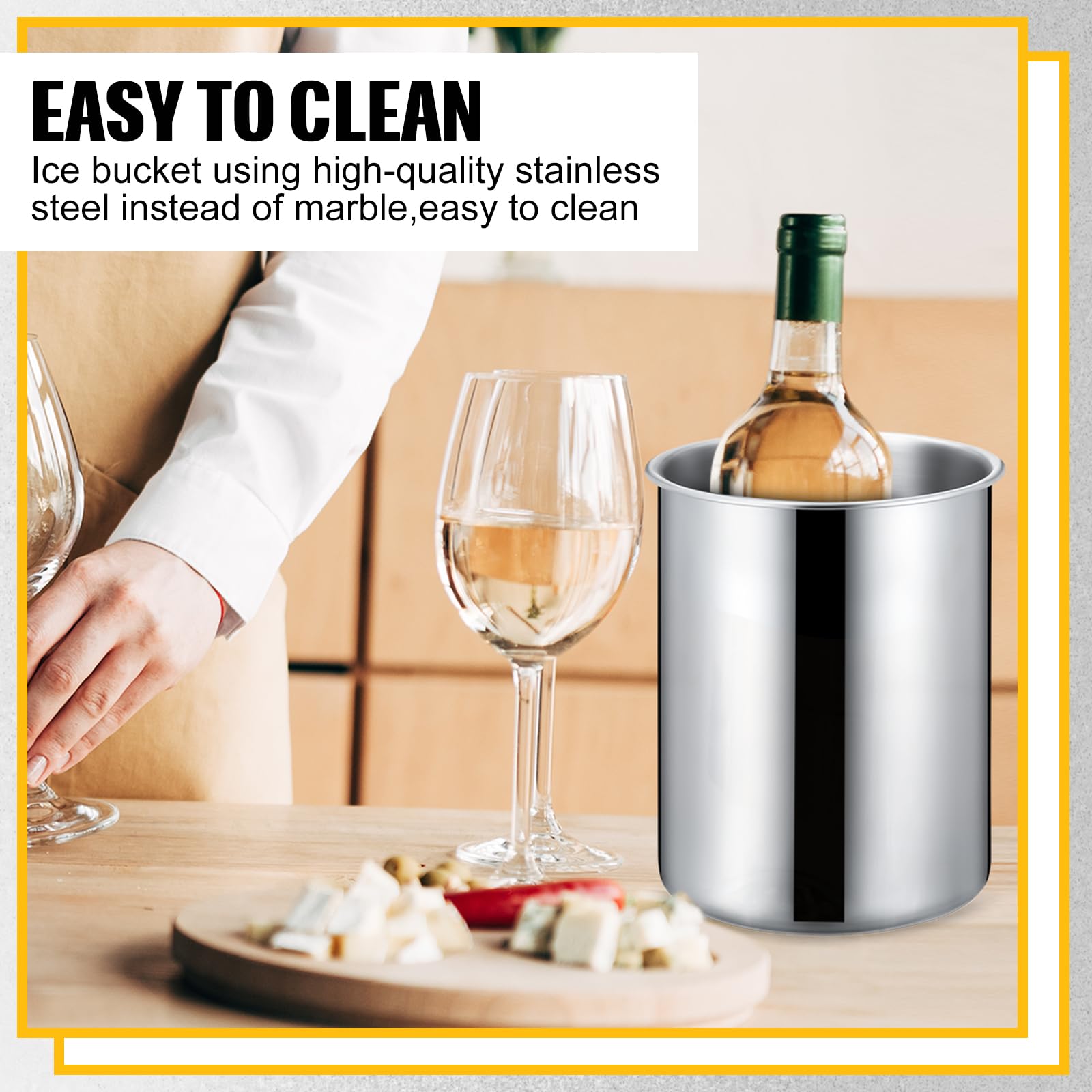 Domensi Cubeta enfriadora de vino de acero inoxidable de 2,5 L, para botellas de vino, mantiene el frío durante horas, enfriador de botellas de vino, aislado, para champán, cerveza, hielo, 6 unidades