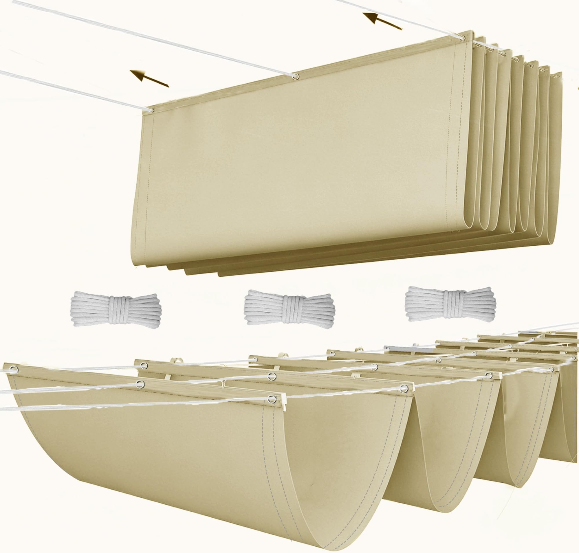 Retractable Wave Sun Shade Canopy 250 x 620 cm Retractable, Anti-Uv, Waterproof Sun Shade for Outdoor Adjustable, Custom, Durable for Balcony Gazebo Yard Frame, Cream Color
