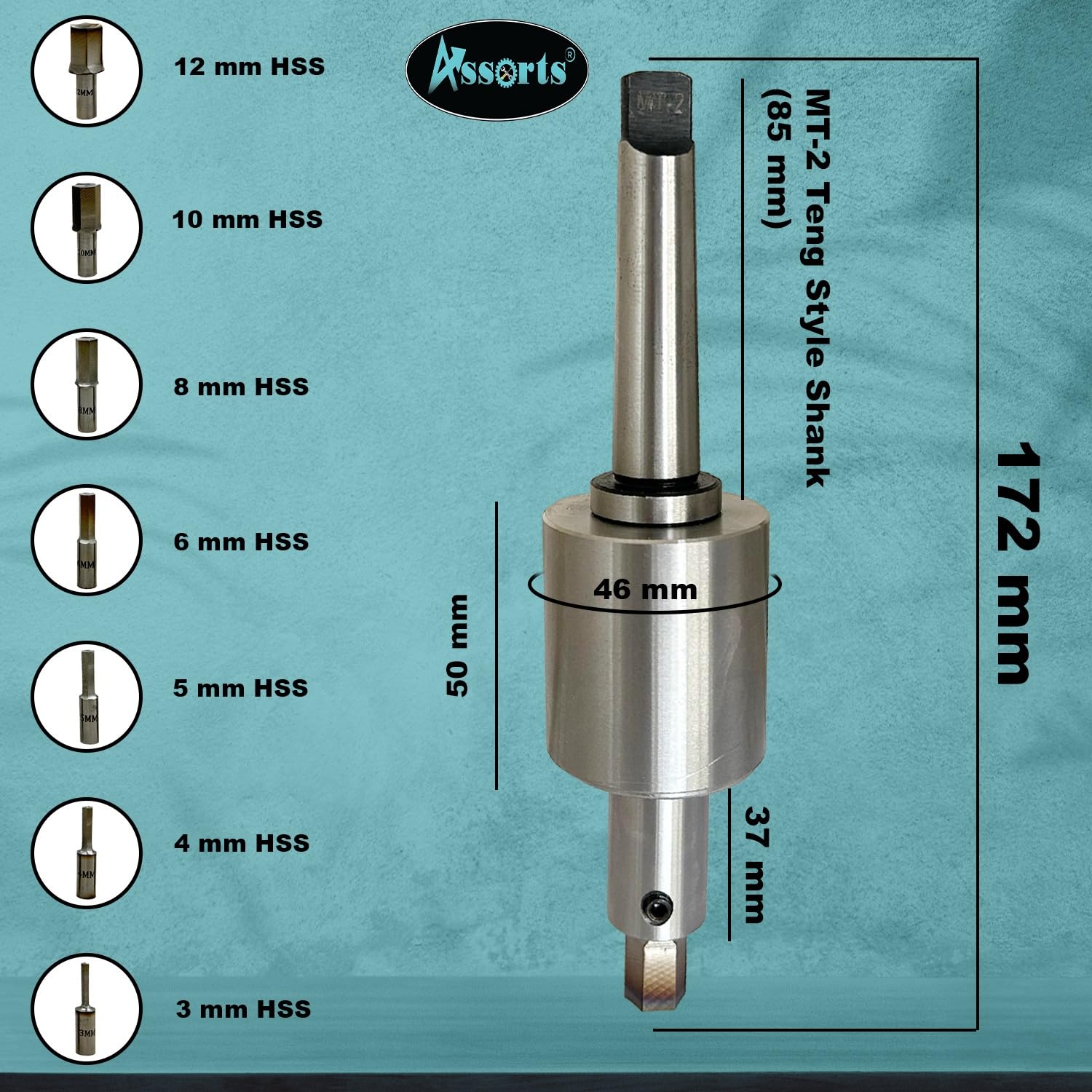 Metric Rotary Broach Tang Style with Wobble Feature - Hex Punches (MT2)