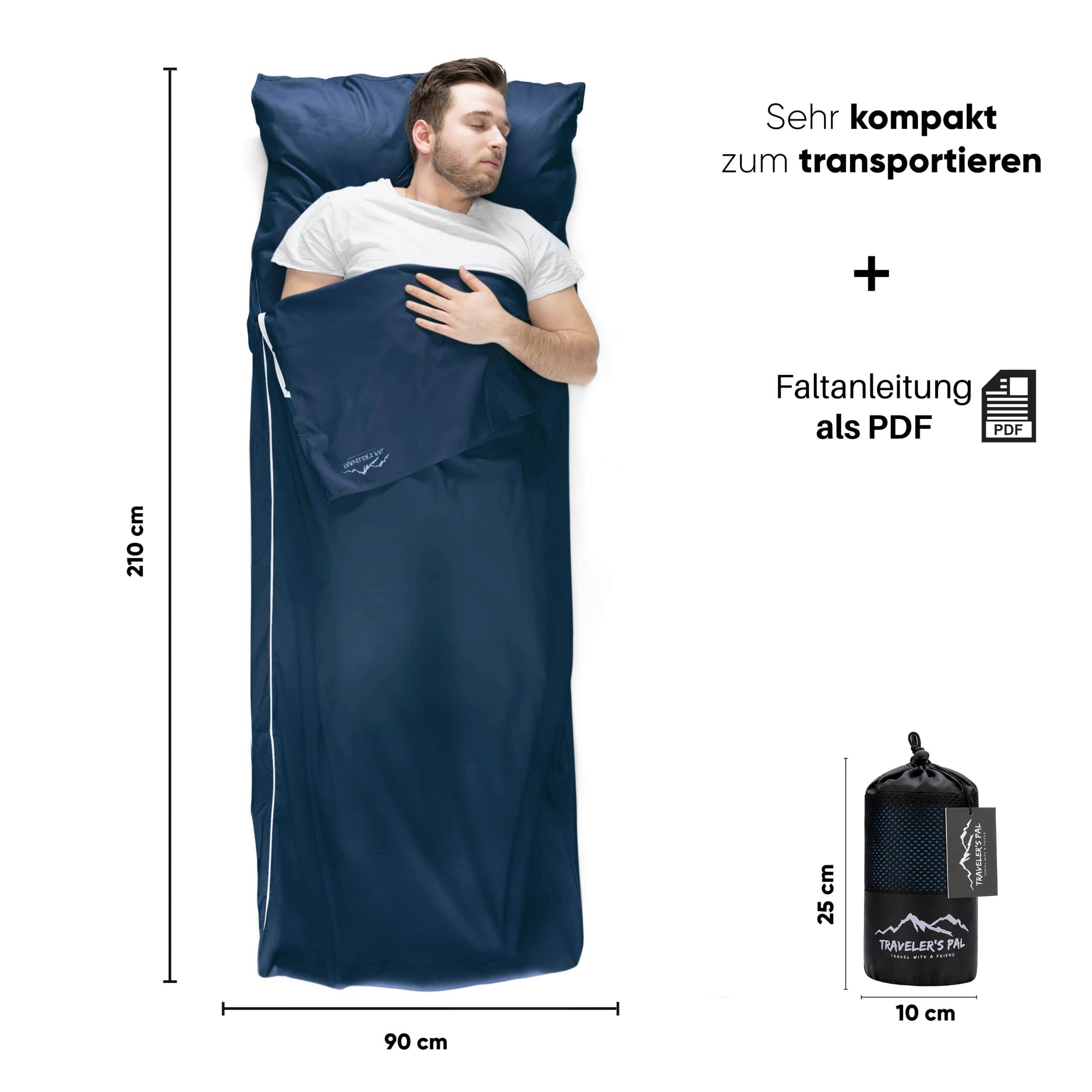 Traveler's Pal Hüttenschlafsack aus 100% Duraweave - Schlafsack mit Reißverschluss an Seite und Fußende - Leichter und dünner Inlett Sommerschlafsack atmungsaktiv und hautfreundlich