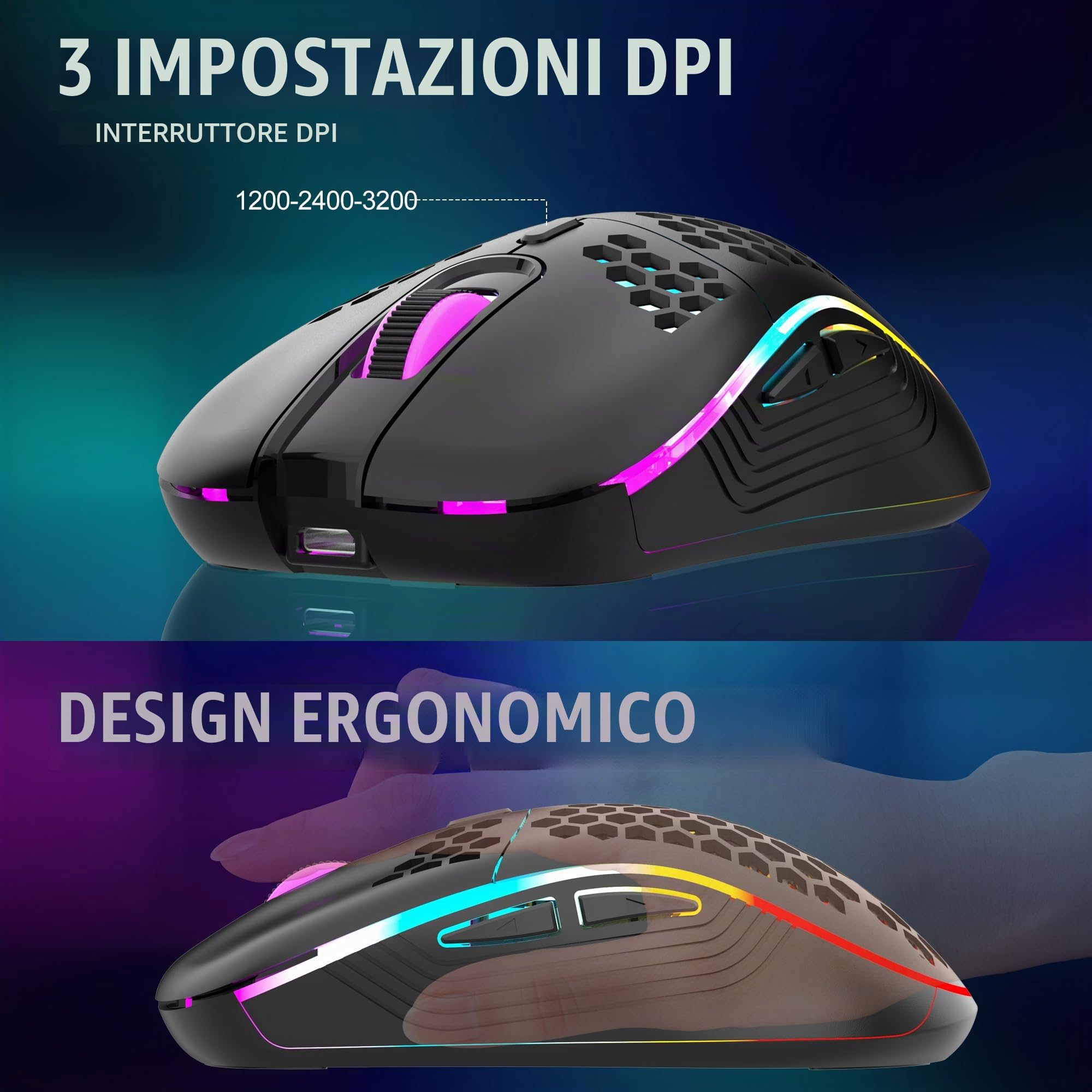 RedThunder K62 60% tastiera e mouse da gioco senza fili RGB,AZERTY francese 62 tasti mini tastiera retroilluminata ultra compatta, mouse ottico cellulare leggero, kit portatile per PC PS5 Xbox