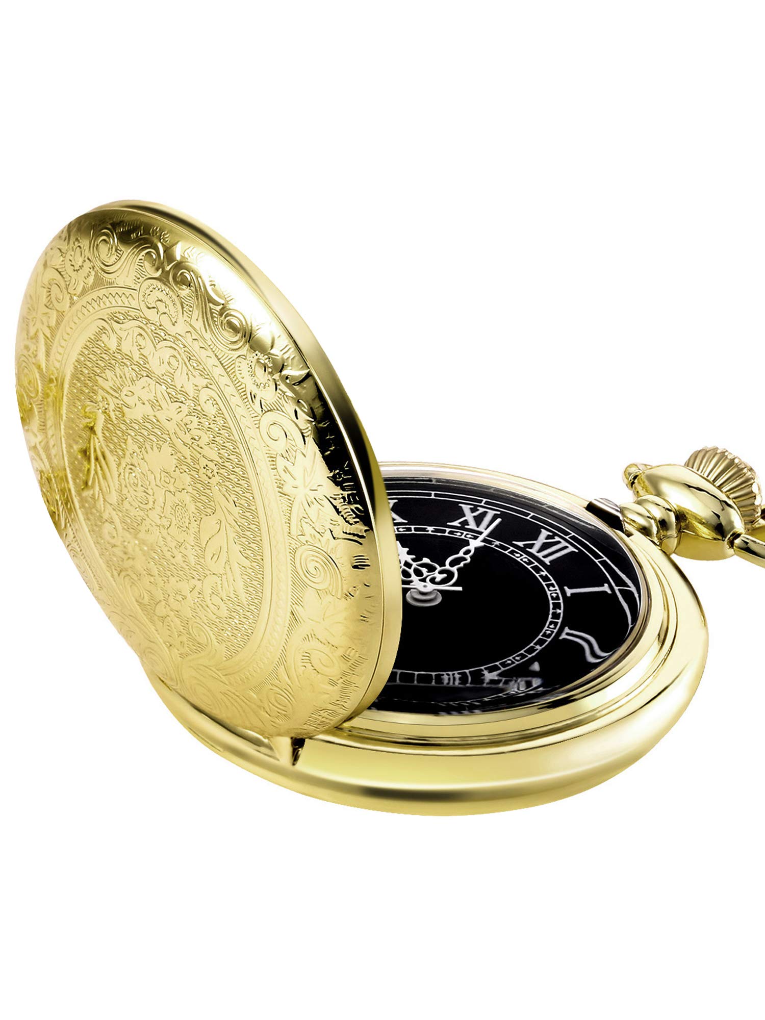 HicarerMen's Quartz Pocket Watch with Black Dial and Chain