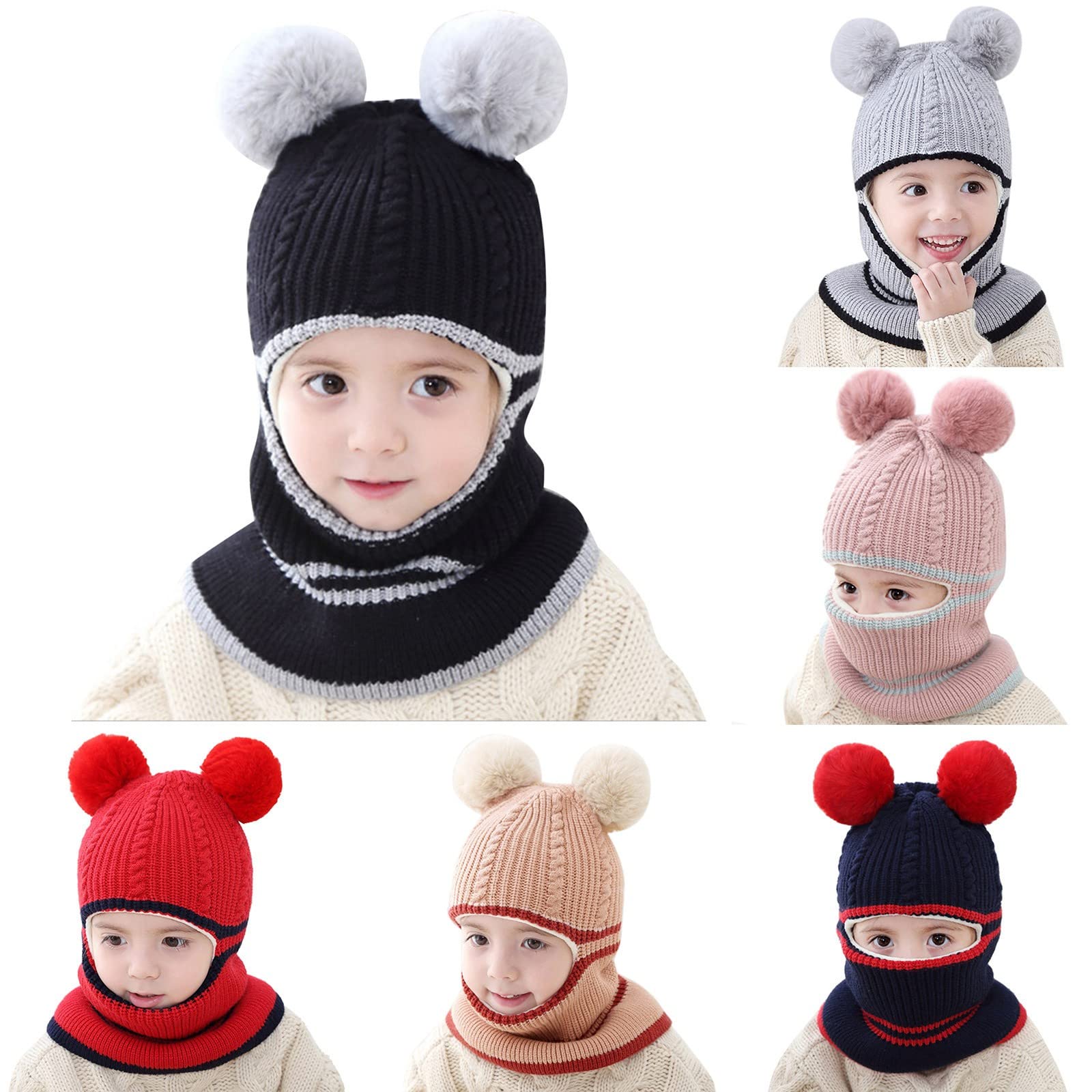Passamontagna Bambino-Cappello Invernale per Bambini in Maglia Cappuccio Foderato in Pile Lana Ragazzo e Ragazza Earflap cap