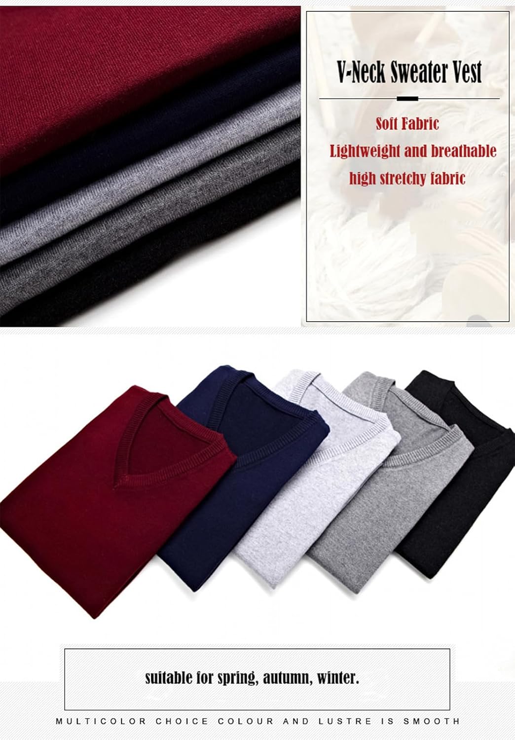 ZUEVI Men's Sweater Vest Classic V-Neck Knitted Pullover Sweaters Tops Sleeveless Relaxed Fit Knitwear Vests - Image 5