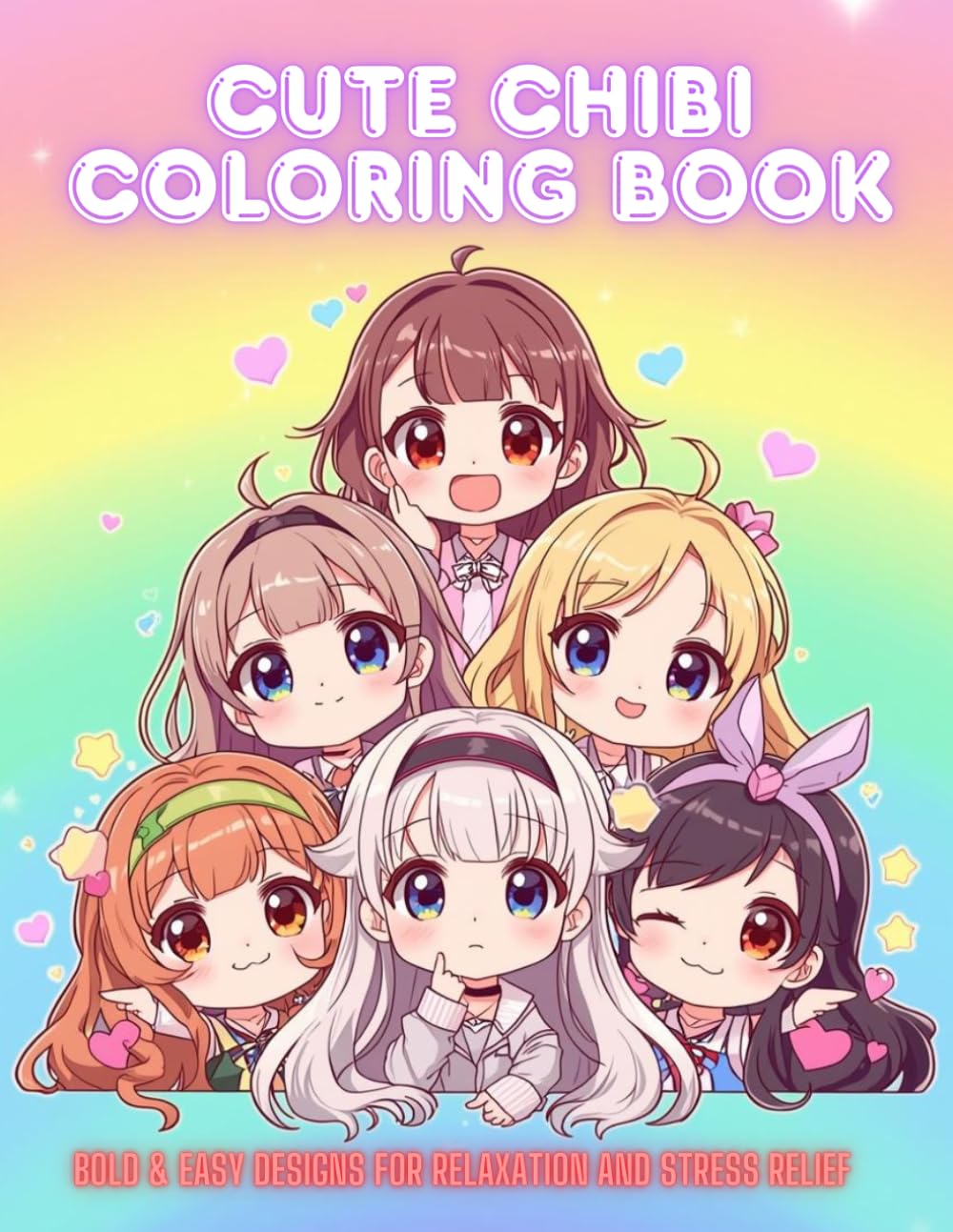 CUTE CHIBI COLORING BOOK: Bold & Easy Designs for Relaxation and Stress Relief