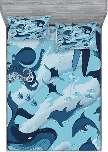 Miniatura 69 de Ambesonne Juego de sábanas bajeras y fundas de almohada, dibujos de aviones antiguos, vuelos clásicos con fechas, estilo vintage, diseño nostálgico,