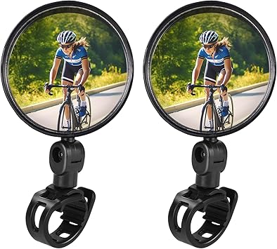 TAGVO Bike Mirror, Bicycle Cycling Rear View Safe Mirrors, Adjustable Rotatable Handlebars Mounted Plastic Convex Mirror for Mountain Road Bikes