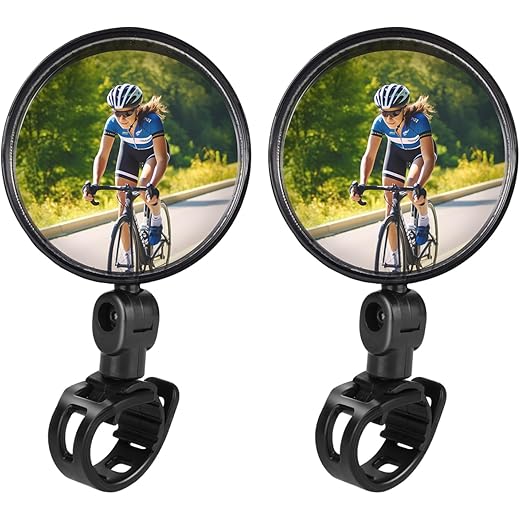 TAGVO Bike Mirrors, 2pcs Bicycle Cycling Rear View Mirrors Adjustable Rotatable Handlebar Mounted Glass Convex Mirror for Mountain Road Bike