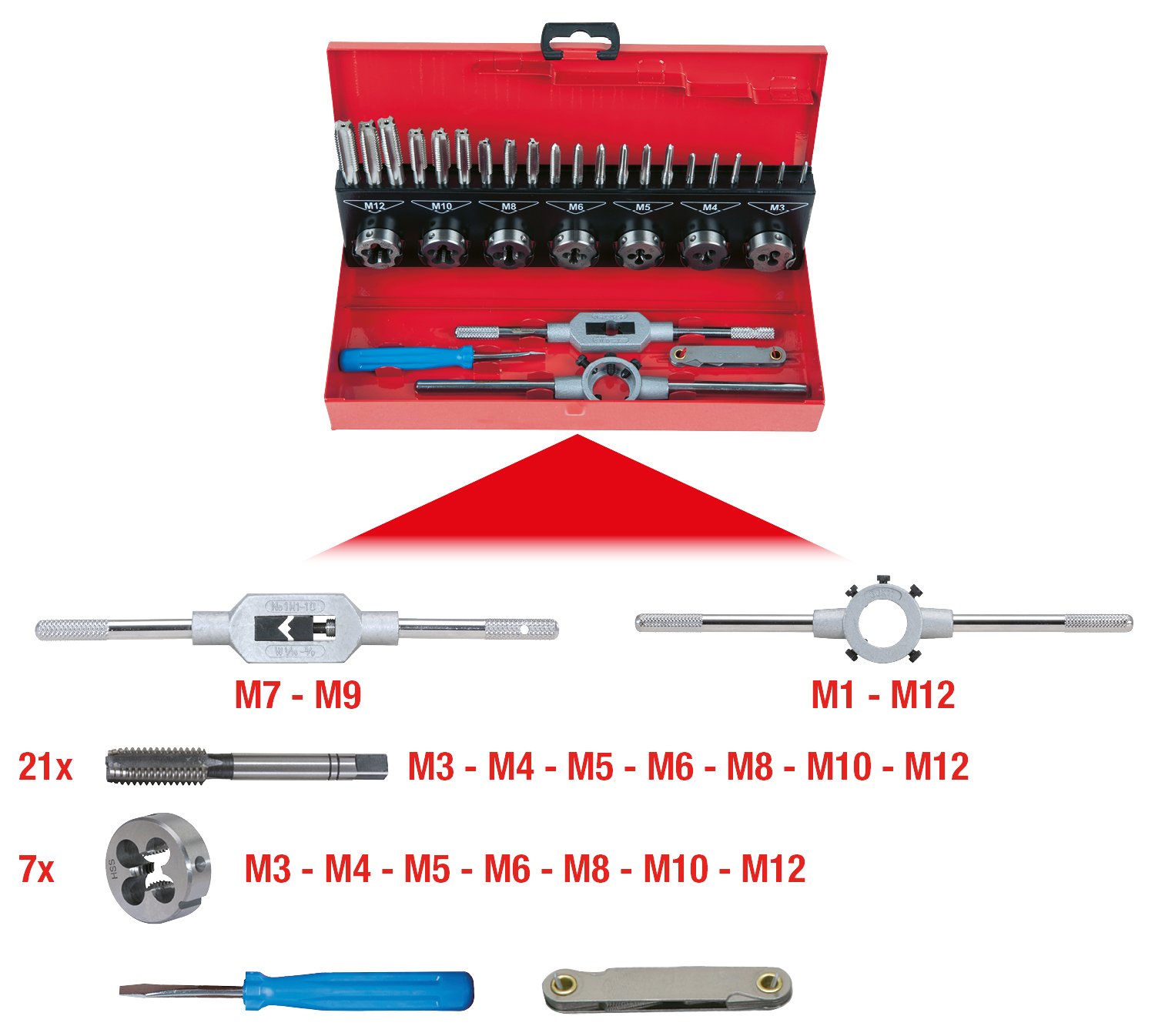 KS TOOLS Coffret De Jeux De Tarauds Et Filières - avec Mallette De Rangement Rouge en Acier Anti Rouille - Outtilage Mecanique Auto 32 Pièces & Jeu d'extracteurs de Goujons 6 pièces