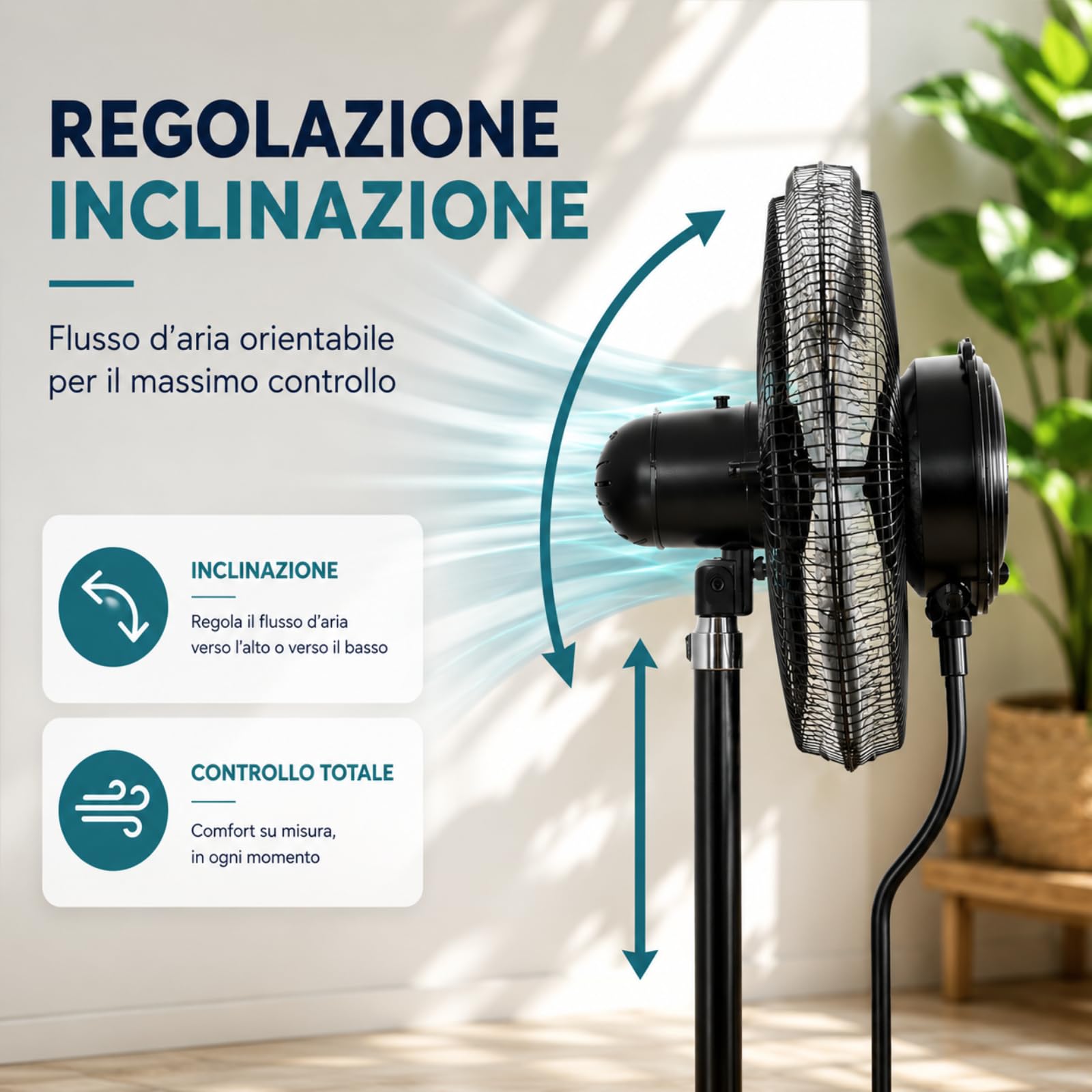 Ventilatore Nebulizzatore Magnum Nero Ø 66 cm a Piantana | Elettrico, Oscillante, Raffrescatore Lunga Distanza, 3 Velocità con Serbatoio e Ruote, Uso Civile e Industriale