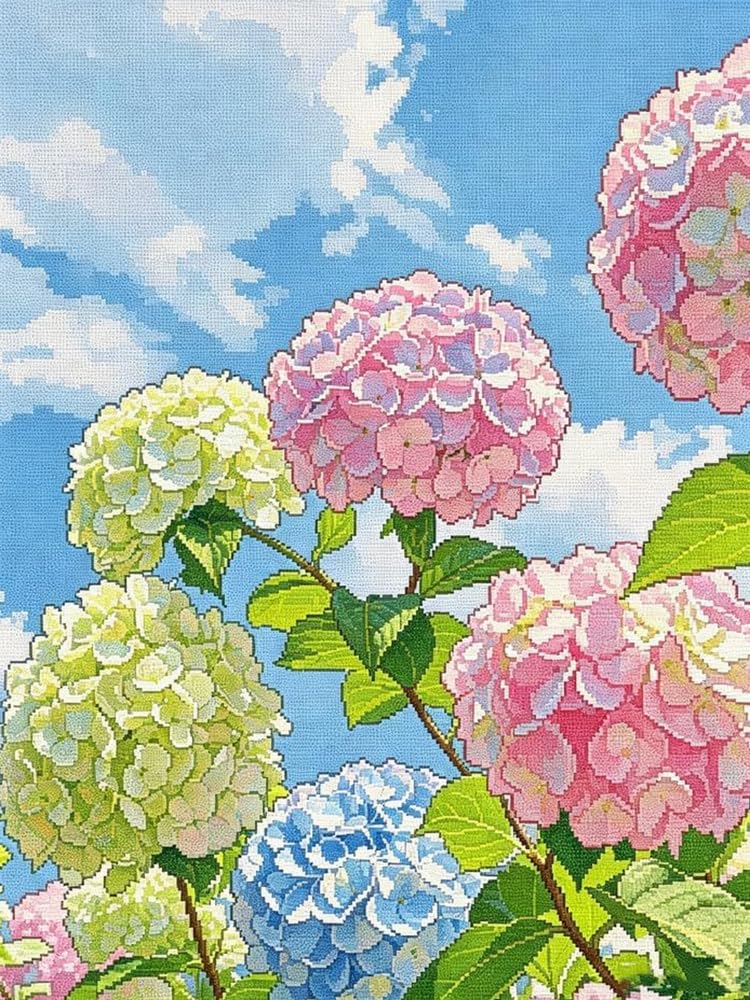 Brennora Embroidery Cross-Stitch Kits for Adults Beginners Pre Printed Cross Stitch Kit Hydrangea 11CT Needlework Arts and Crafts for Home Decor 16x20 inch