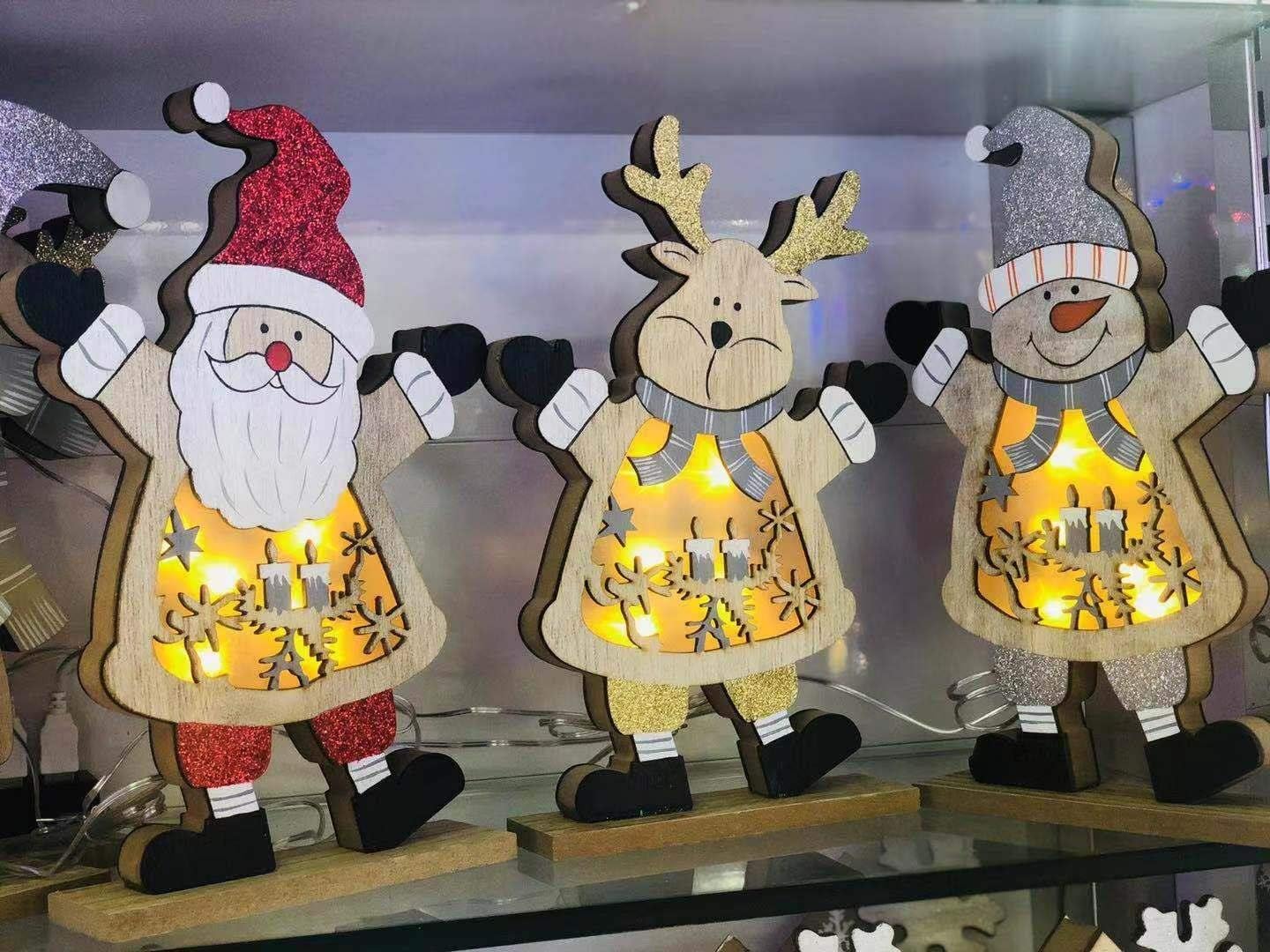 Set Of 3 LED Wooden Christmas Santa Snowman Reindeer Xmas Home Indoor Table Decorations Ornaments Centrepiece, 27cm - Image 3
