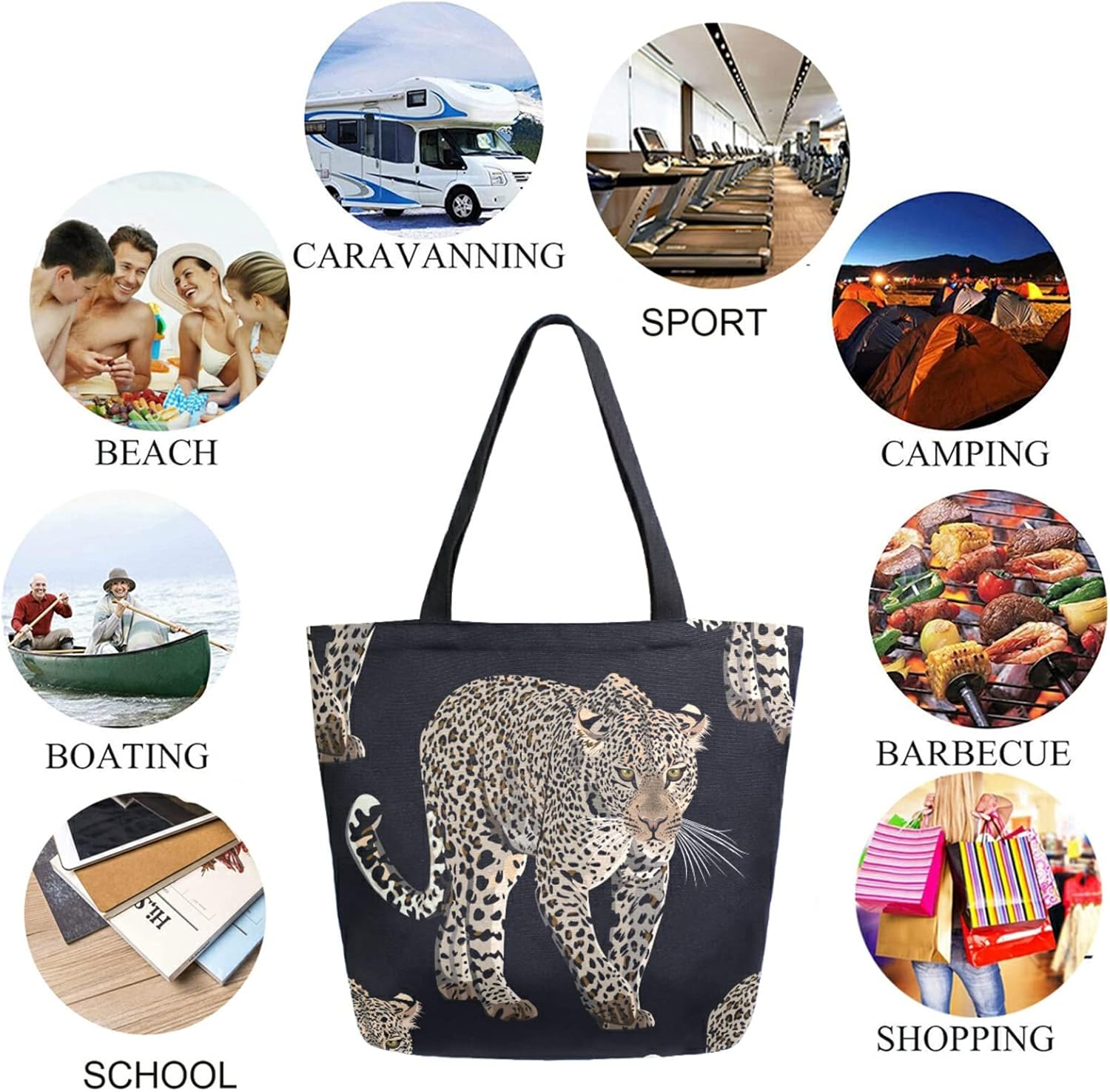 Chic Extra Large Shoulder Grocery Tote Bag, Fashion Leopard Canvas Reusable Handle Bags for Men Women Gym Weekender Picnic Beach Travel Home Storage Market Shopping - Image 6