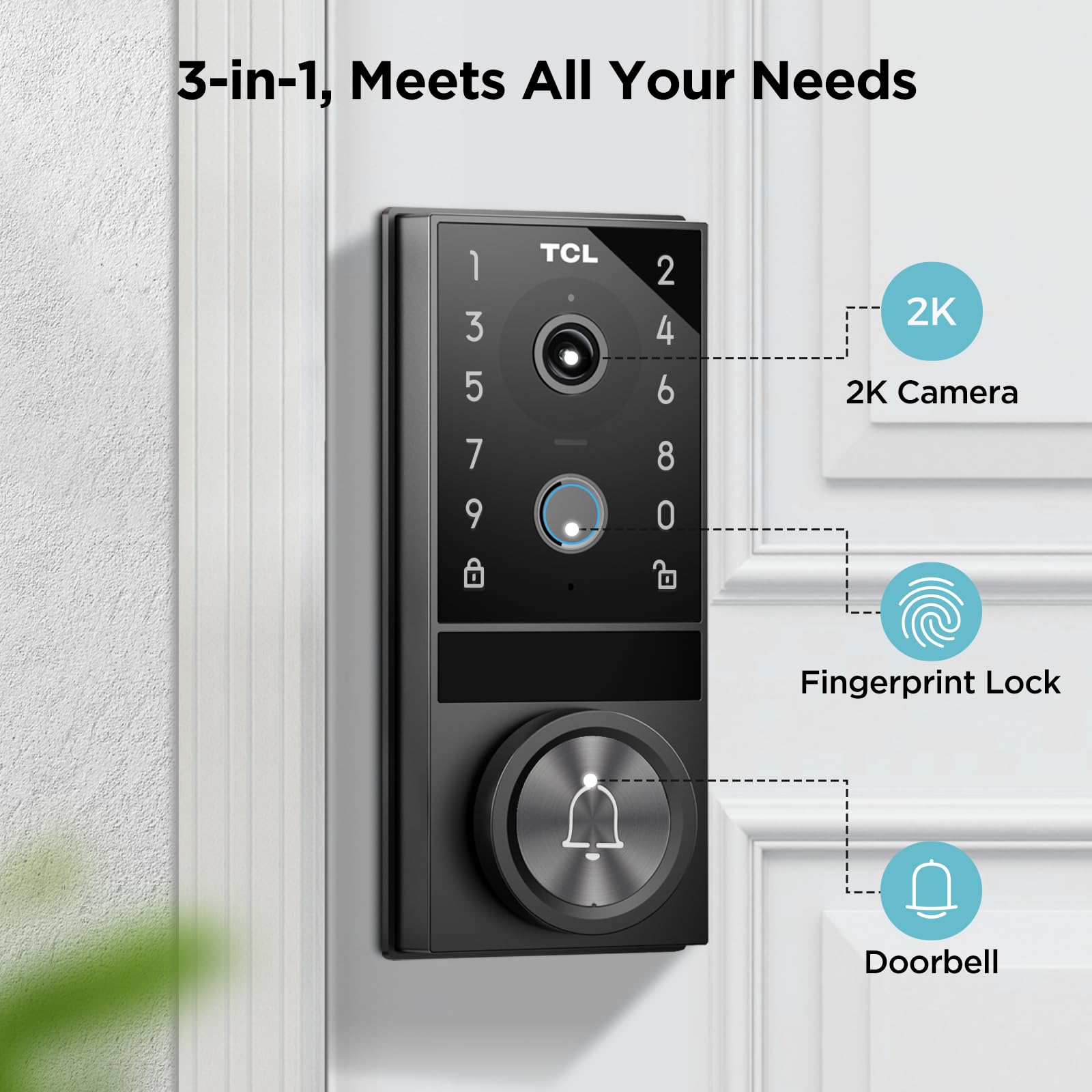 Cerradura inteligente de video de seguridad D1 Max, cámara 2K 3 en 1, cerradura de puerta de entrada sin llave y huella digital, cerradura de puerta inteligente WiFi con control remoto de 2