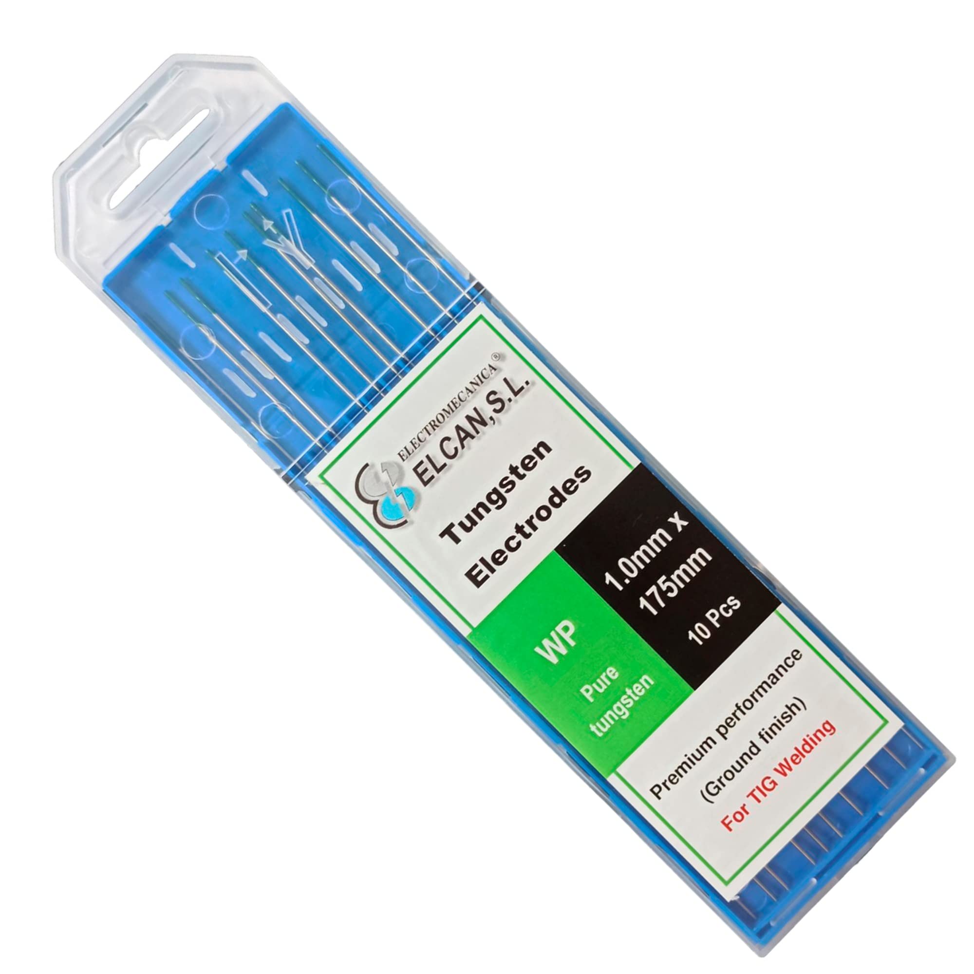 ELCAN Tungsten TIG Welding Pure Green WP Professional, 1,0 1,6 2,0 2,4 3,2 mm WIG-Brenner-Schweißelektroden, enthält 10 Einheiten – Abmessungen: 1,0 x 175 mm