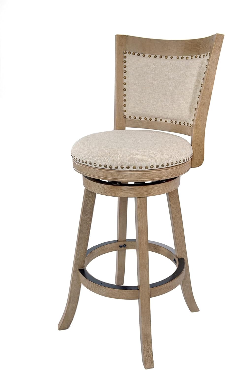 Boraam Melrose Ivory Fabric Wood Swivel Bar Stool - Driftwood Wire-Brush