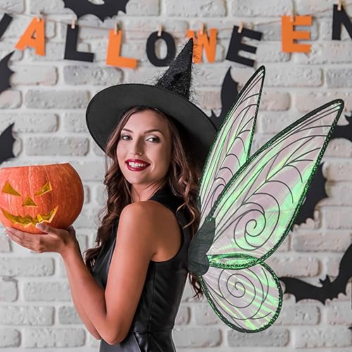 Miniatura 10 de U-Goforst Juego de disfraz de alas de hada, mariposa, alas de ángel, recuerdos de fiesta, Halloween, cosplay para mujeres y niñas (verde)
