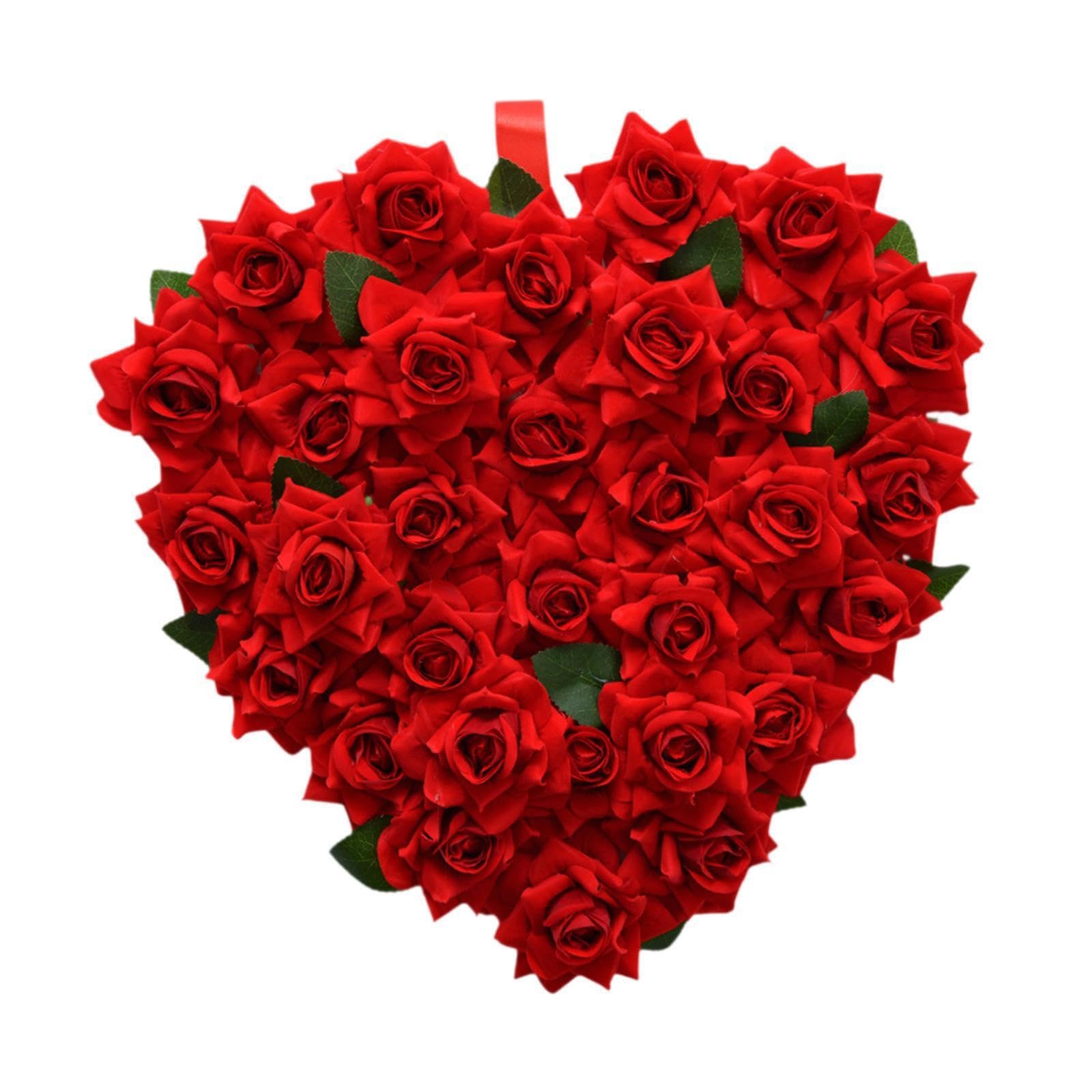 Couronne en cœur de roses rouges suspendue décoration mariage intérieur extérieur