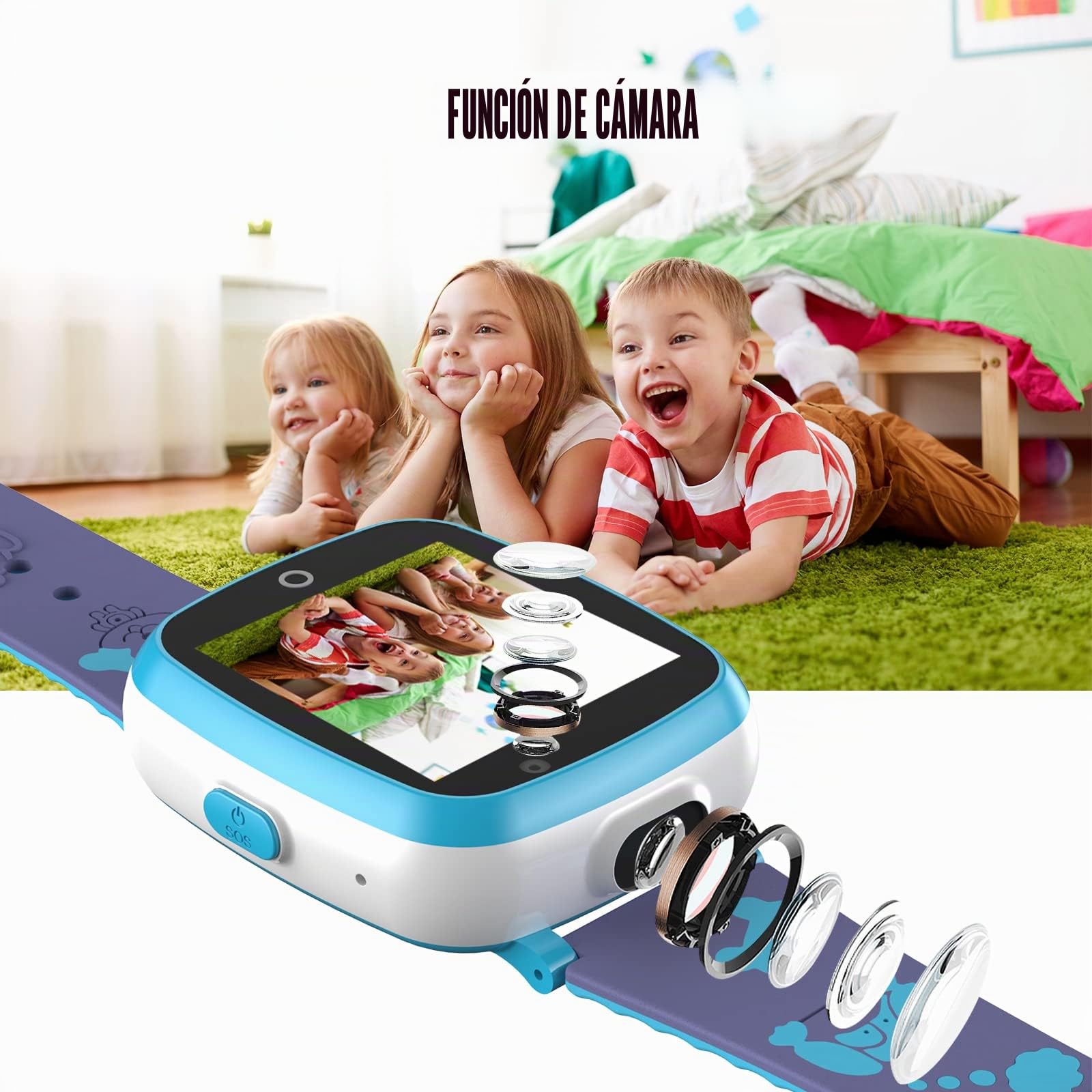 Reloj Inteligente, Relojes Llamadas Chat de Voz SOS Control Parental Cmara música Juegos multicolor Relojes Telefono Regalo para Niños Niña de 3-12 Años