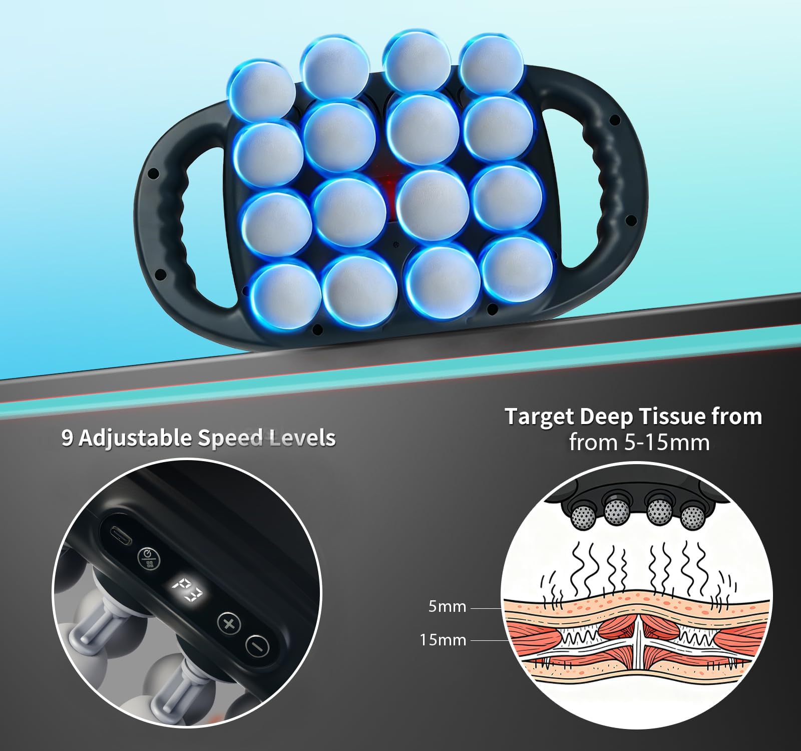 16 Head Massage Gun, Deep Tissue Percussion Massager with 99