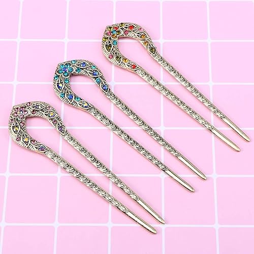 Miniatura 2 de Pin de pelo de doble punta en forma de U de cristal Chignon Horquilla Stick Accesorio de peinado para mujeres niñas (azul)
