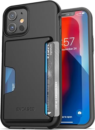 ENCASED Phantom Wallet Case Compatible with iPhone 12/12 Pro Protective Cover with Card Holder Slot 3 Credit Cards Capacity Black