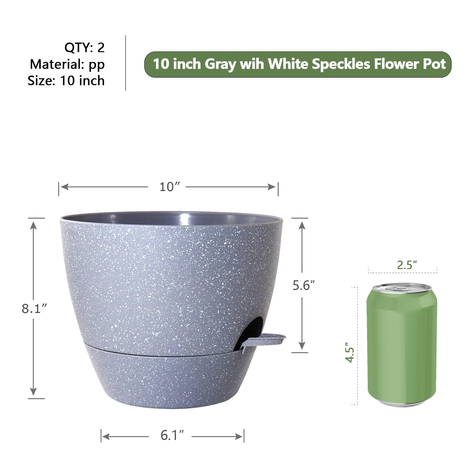WSMKSZ Macetas de riego automático de 10 Pulgadas, macetas con Agujeros de Drenaje de Malla para Plantas de Interior y Exterior, Juego de 2 macetas de plástico con depósito Profundo, Gris Moteado
