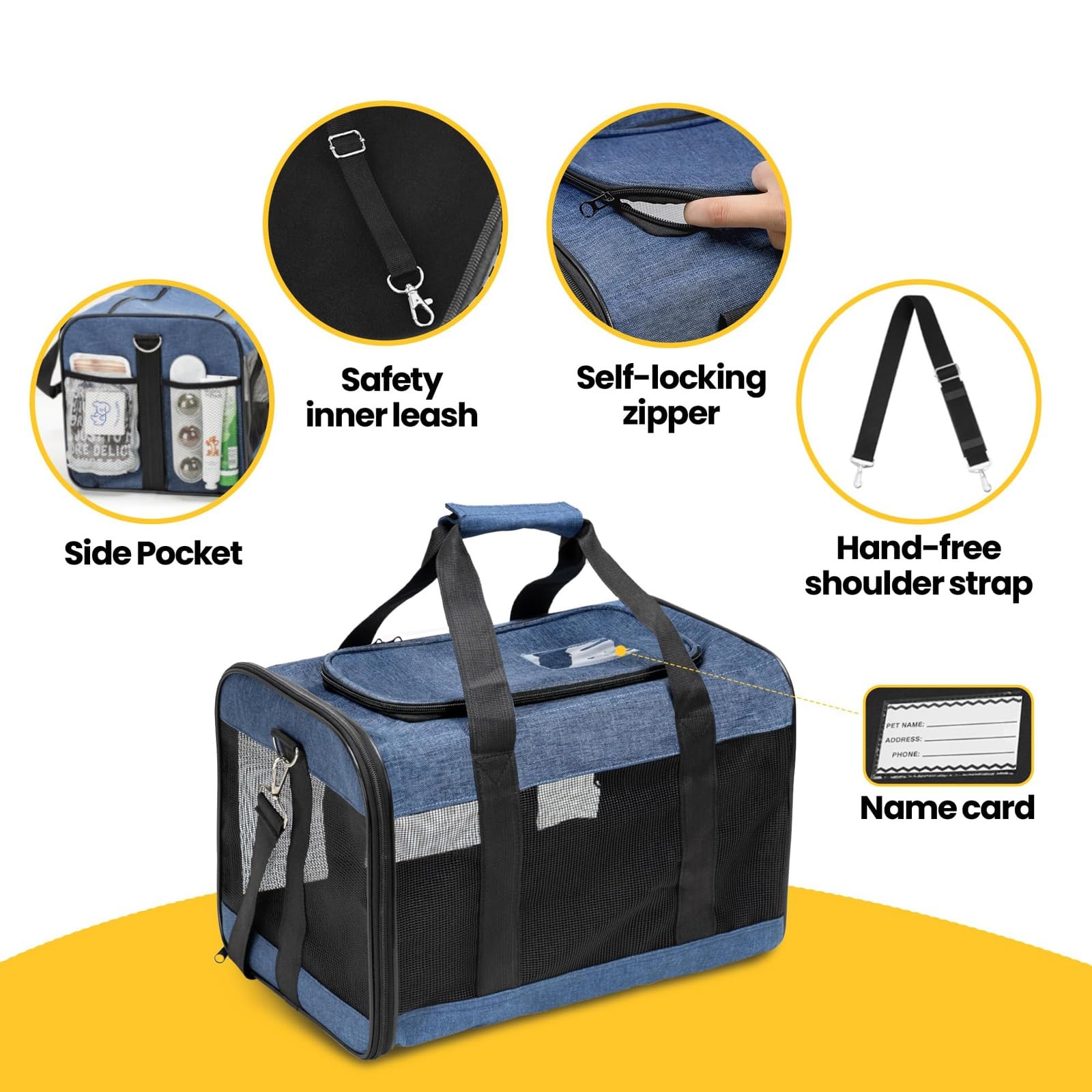 Transportín para Gatos Blando Antifugas Plegable Ligero Ventilado para Coche/Veterinario/Viaje para Gatos/Perros de hasta 22libras(Black)