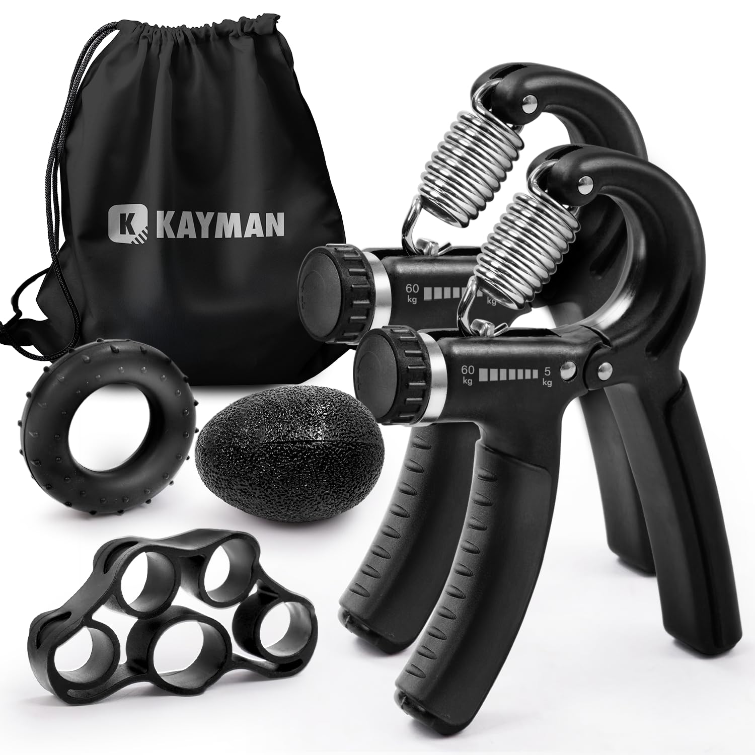 Kayman Grip Strengtheners, Adjustable Hand Grips Resistance, Wrist & Forearm Strengthene PP+TPR, Durable Hand Exerciser Strength Training for Forearm, Fit All Hand Sizes Black (2pk with 3 accessories)