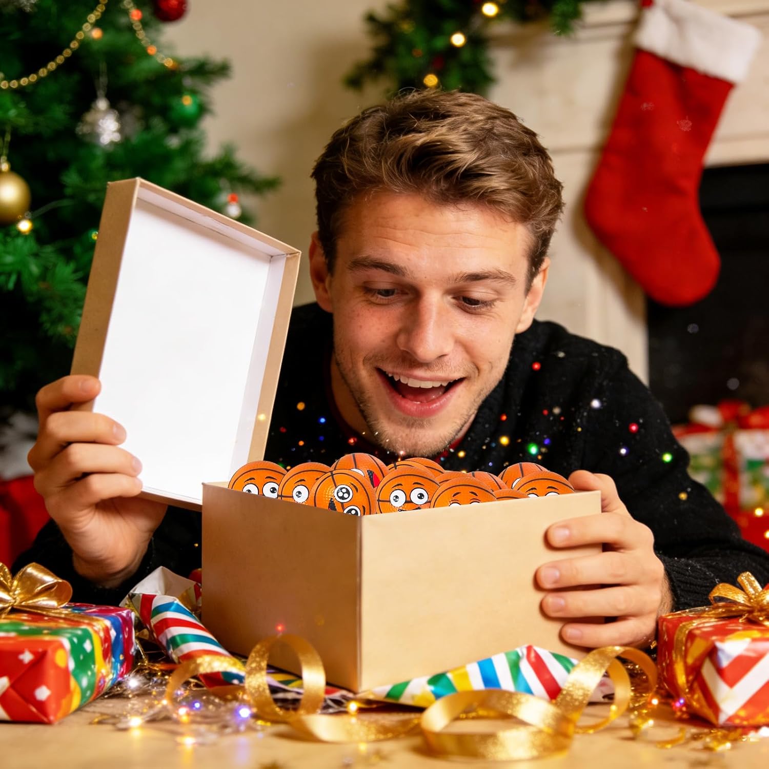 24 Pcs Face Basketball Stress Balls,Face Foam Squeeze Basketballs,Funny Face Sport Balls for Anxiety Relief,Party Favors,Sports Game,Basketball Party Decoration