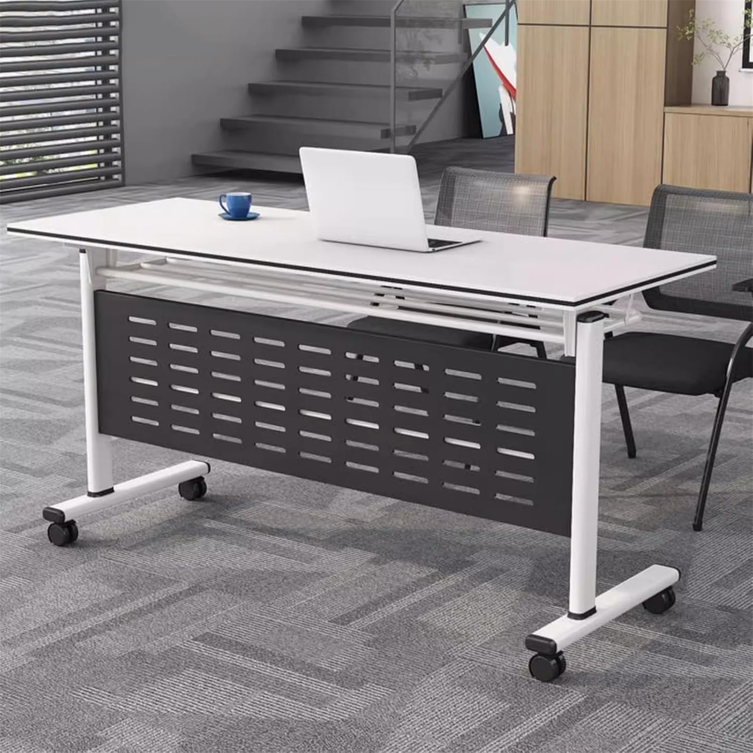 Professional Conference Table with Flip-Top Design, Portable Folding Desk for Team Meetings, Training Sessions, Classrooms - Locking Casters & Steel Base (6, 47IN)
