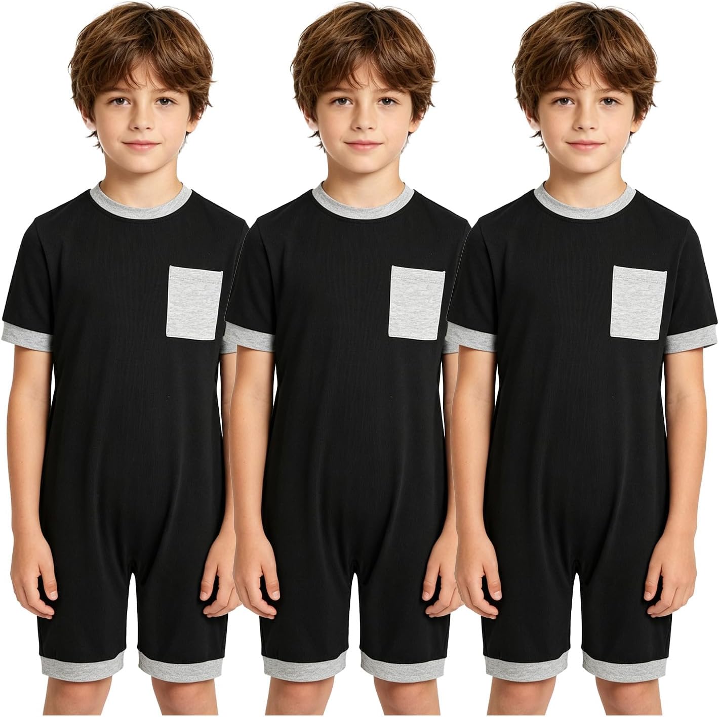ACSUSS 3 Packs Adaptive Clothing for Boys Special Needs Autism Sensory Jumpsuit Anti-Strip Romper with Back Zipper Black 14 Years