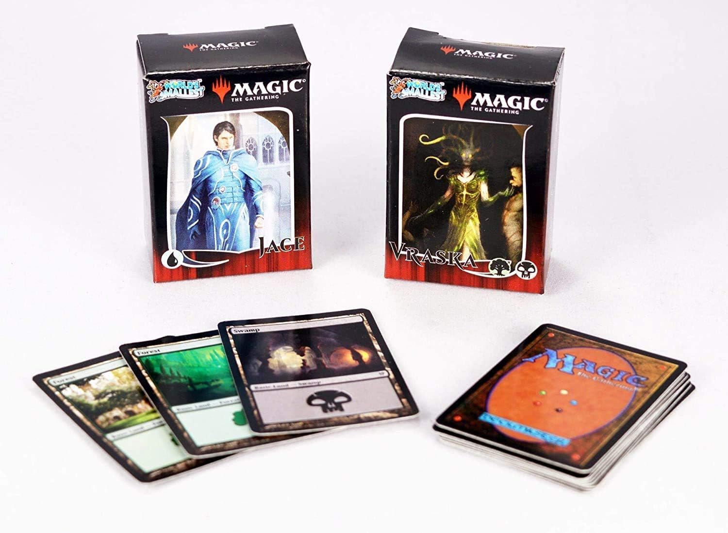 Worlds Smallest Magic: The Gathering Exclusive Collector Set Featuring Ajani VS. Nicol Bolas and Jace vs Vraska Duel Decks and Exclusive Playing Dice