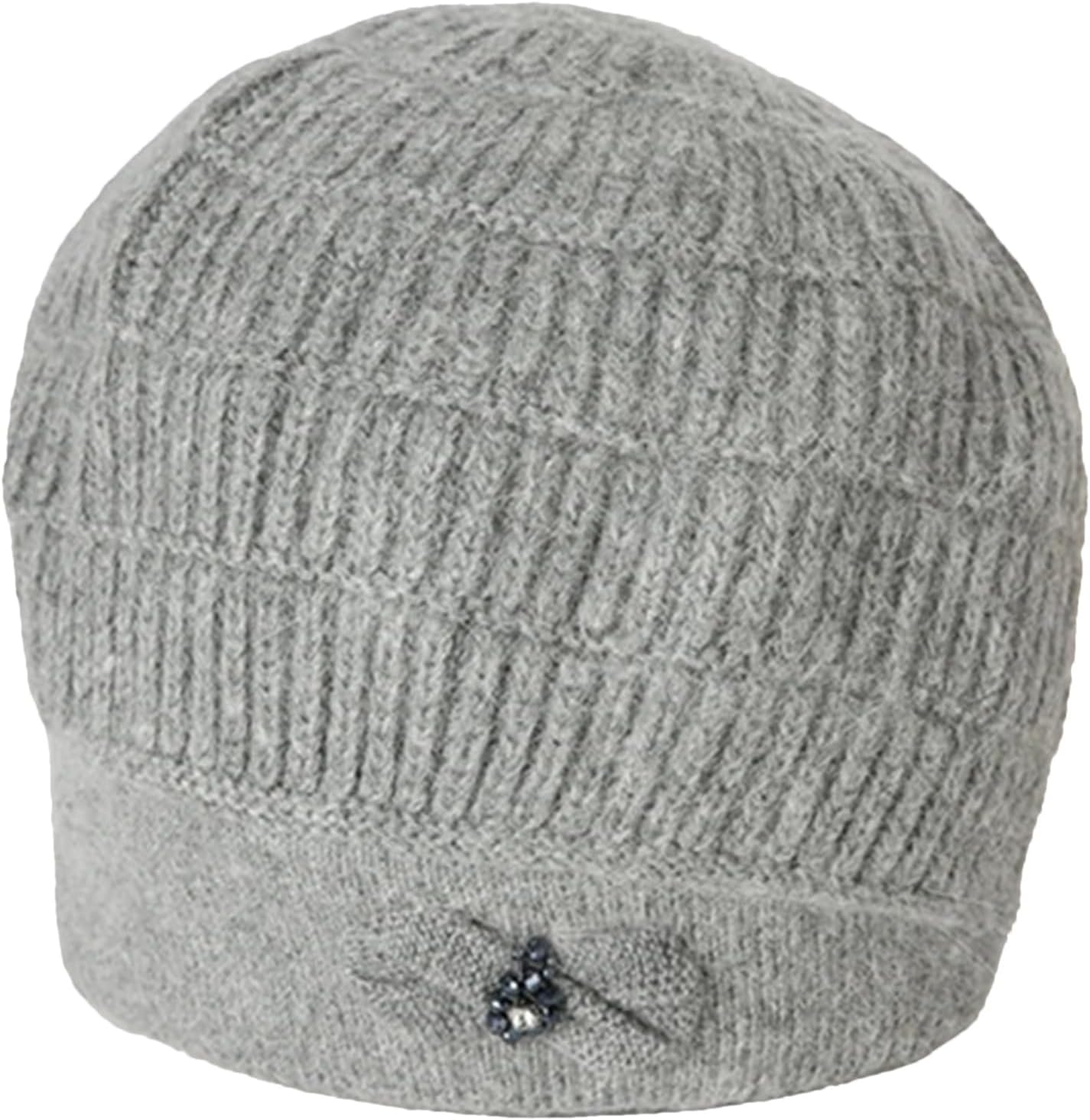 Women's Winter Warm Double Layer Beret Hat Shiny Rhinestone Braided Knit Beanie Hat Casual Soft Thermal Snow Skiing Caps