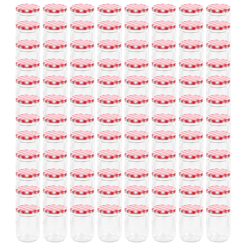 Tidyard Botes Conservas Cristal Tarros de Cristal con Tapas para Conservas Tarros de Mermelada de Vidrio Tapa Blanca y Roja 96 uds 230 ml