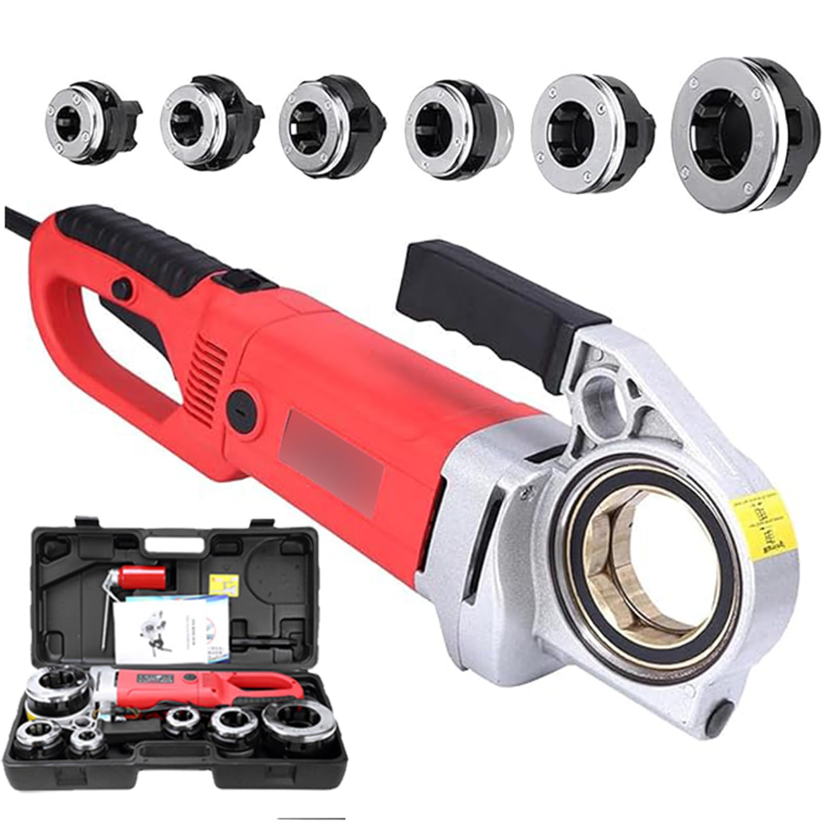 Portable Handheld Electric Pipe Threader, 2300W Pipe Threading Tool with 6 Dies(1/2"-2"), Dual Non-Slip Handles, Professional Hand-Held Power Drive Kit for Water Pipes, Wire Pipes, Gas Pipes