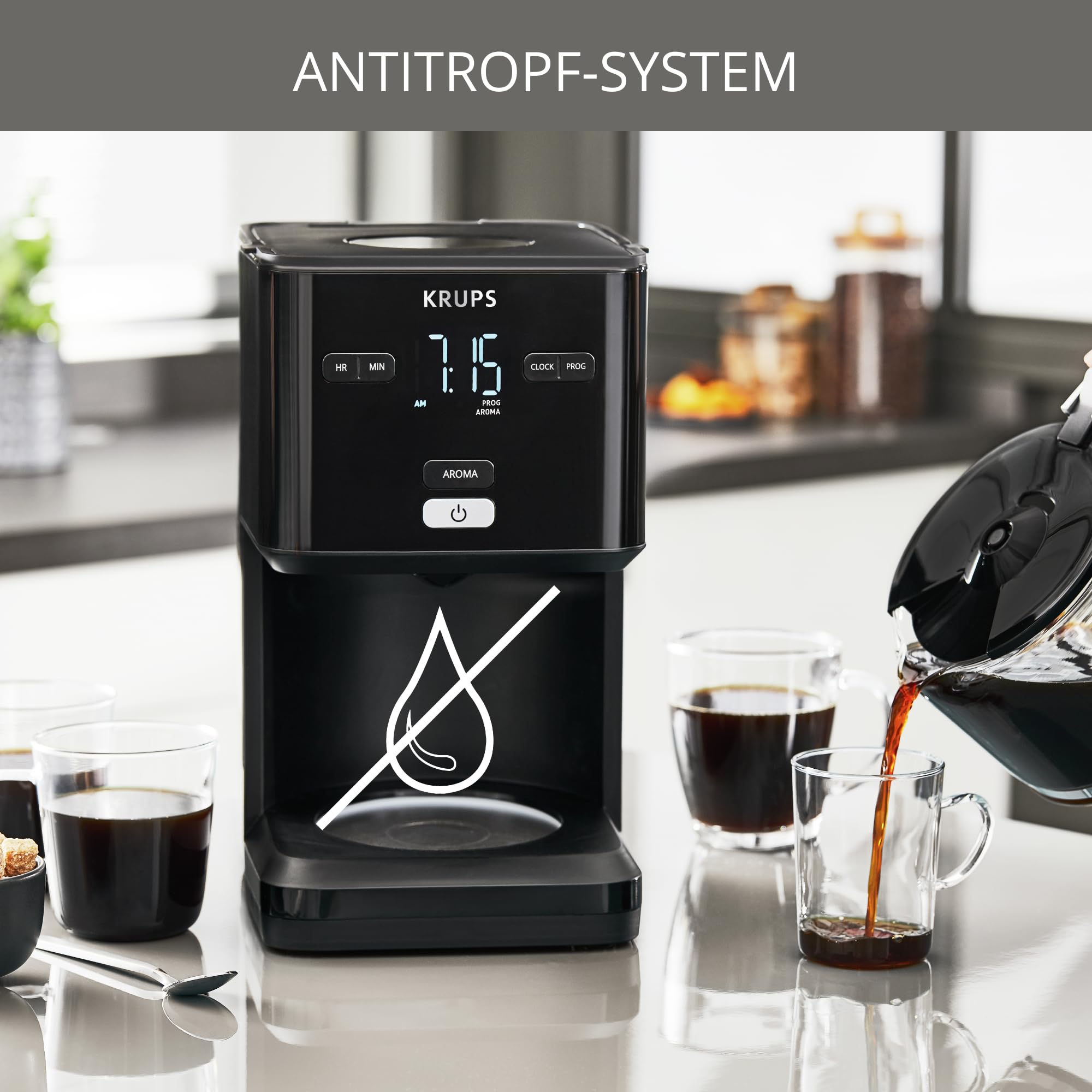 Krups Smart'n Light Kaffeemaschine mit Timer, Für 1,25 Liter Filterkaffee, Warmhaltefunktion, Automatische Abschaltung, Schwarz, KM600810