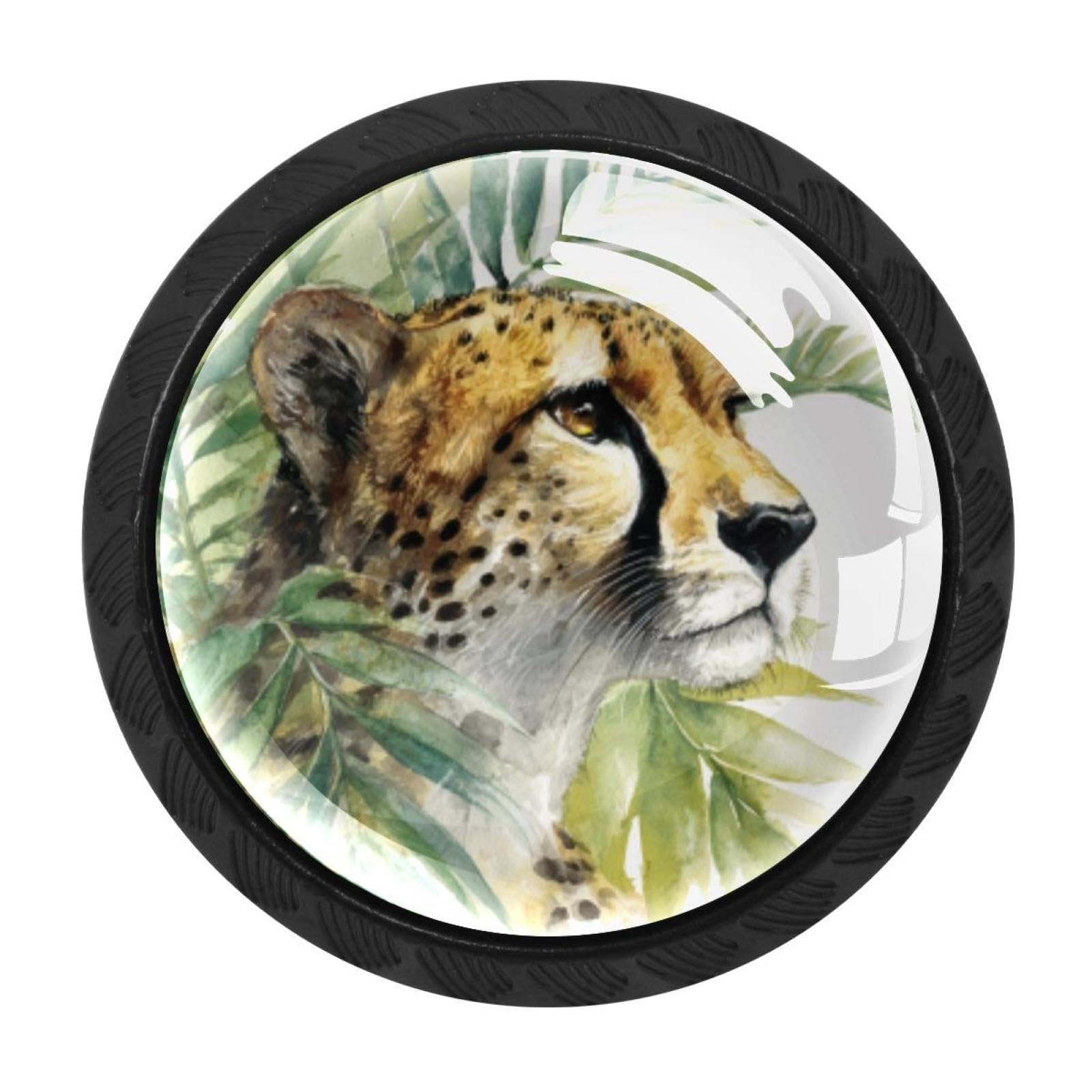 CHENZZZZ 4 Pack Cabinet Pulls Cheetah and Palm Leaves (21) Kitchen Drawer Pulls Cabinet Handles