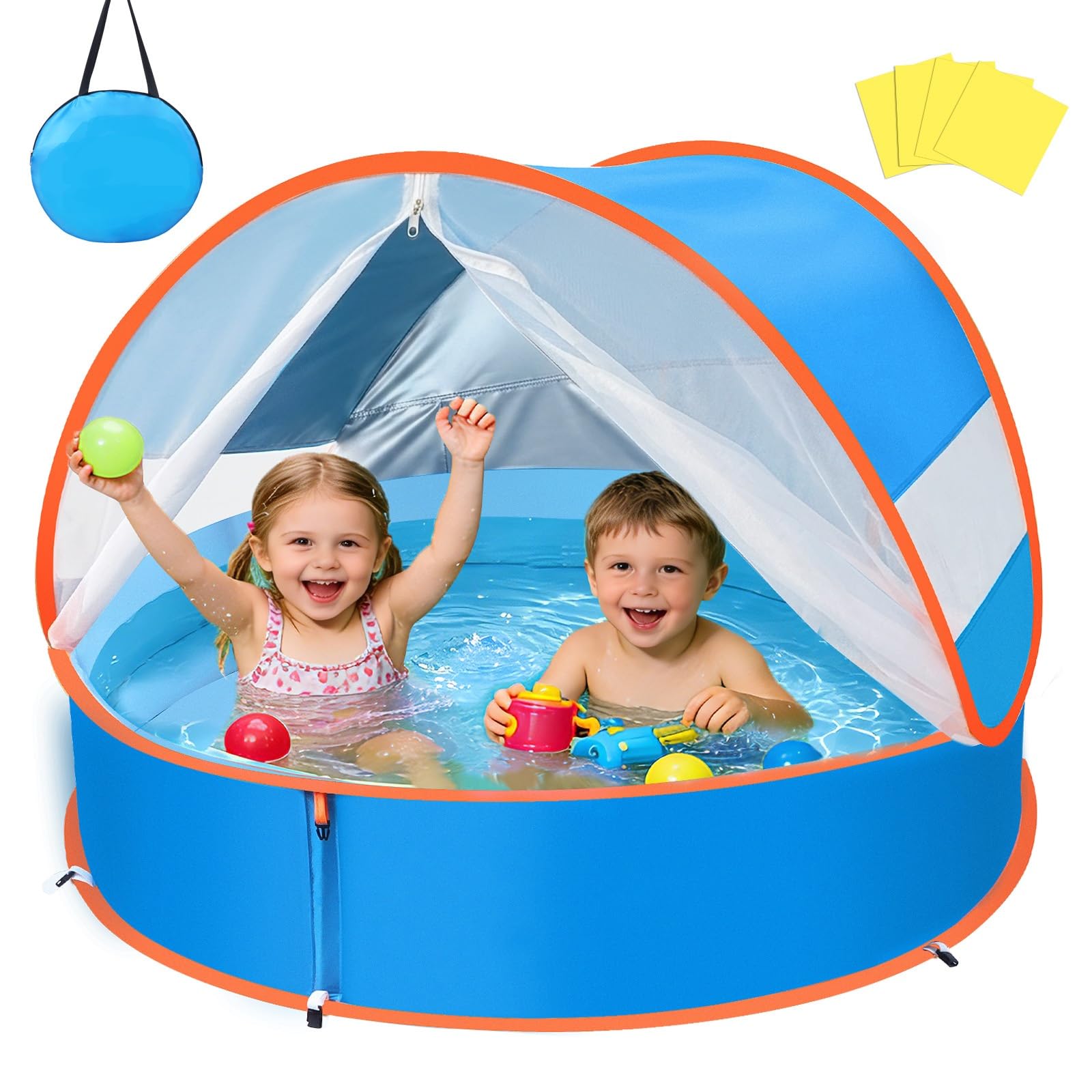 YOOHBERRYS Piscina Tenda da Spiaggia Pop Up 4 in1, Piscinetta Neonato Spiaggia con Anti-UV SPF 50+, Piscinetta per Bambini con Zanzariera, Tenda sole Spiaggia per Picnic, Giardino, Spiaggia