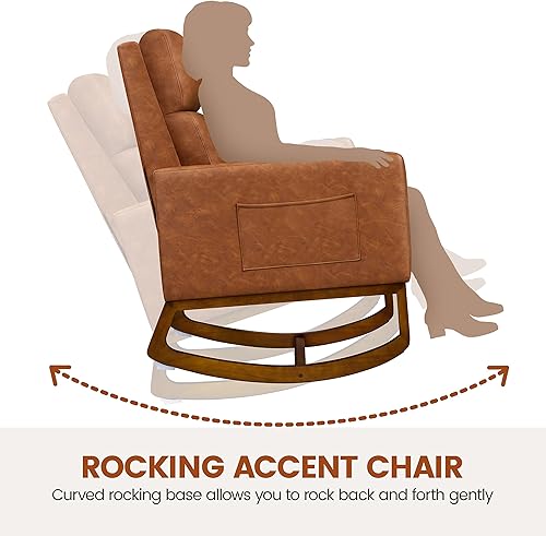 Miniatura 32 de Yaheetech Boucle - Silla de sala de estar, moderna silla mecedora tapizada, silla de guardería con bolsillo lateral y sillón de respaldo alto para